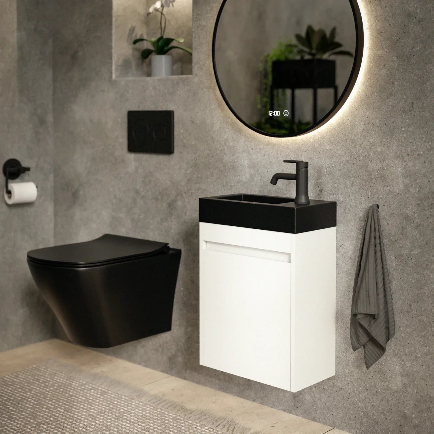 Gäste-WC-Möbel Elen – 40 cm – Weiß - Schwarzes Waschbecken