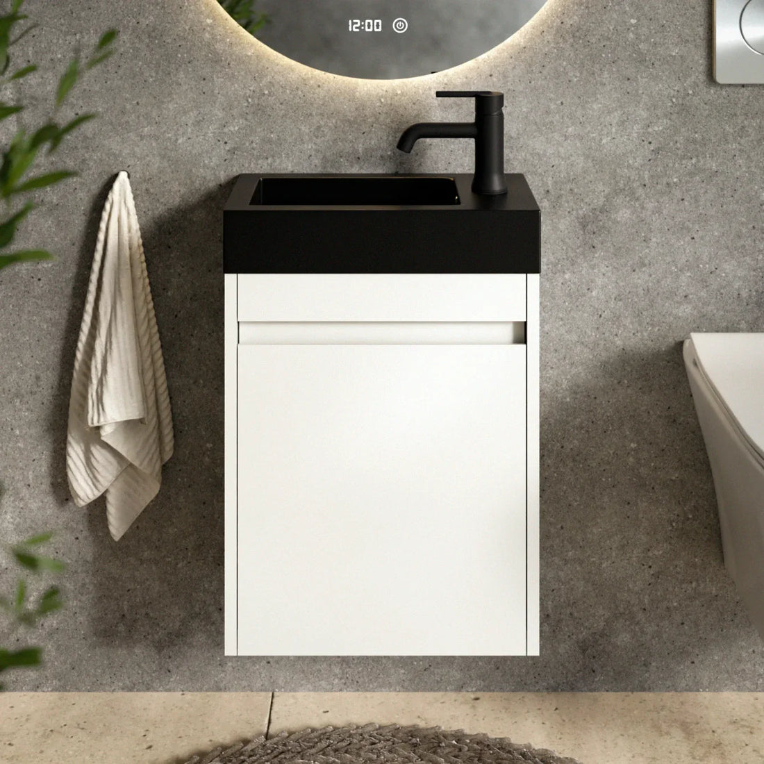 Gäste-WC-Möbel Elen – 40 cm – Weiß - Schwarzes Waschbecken