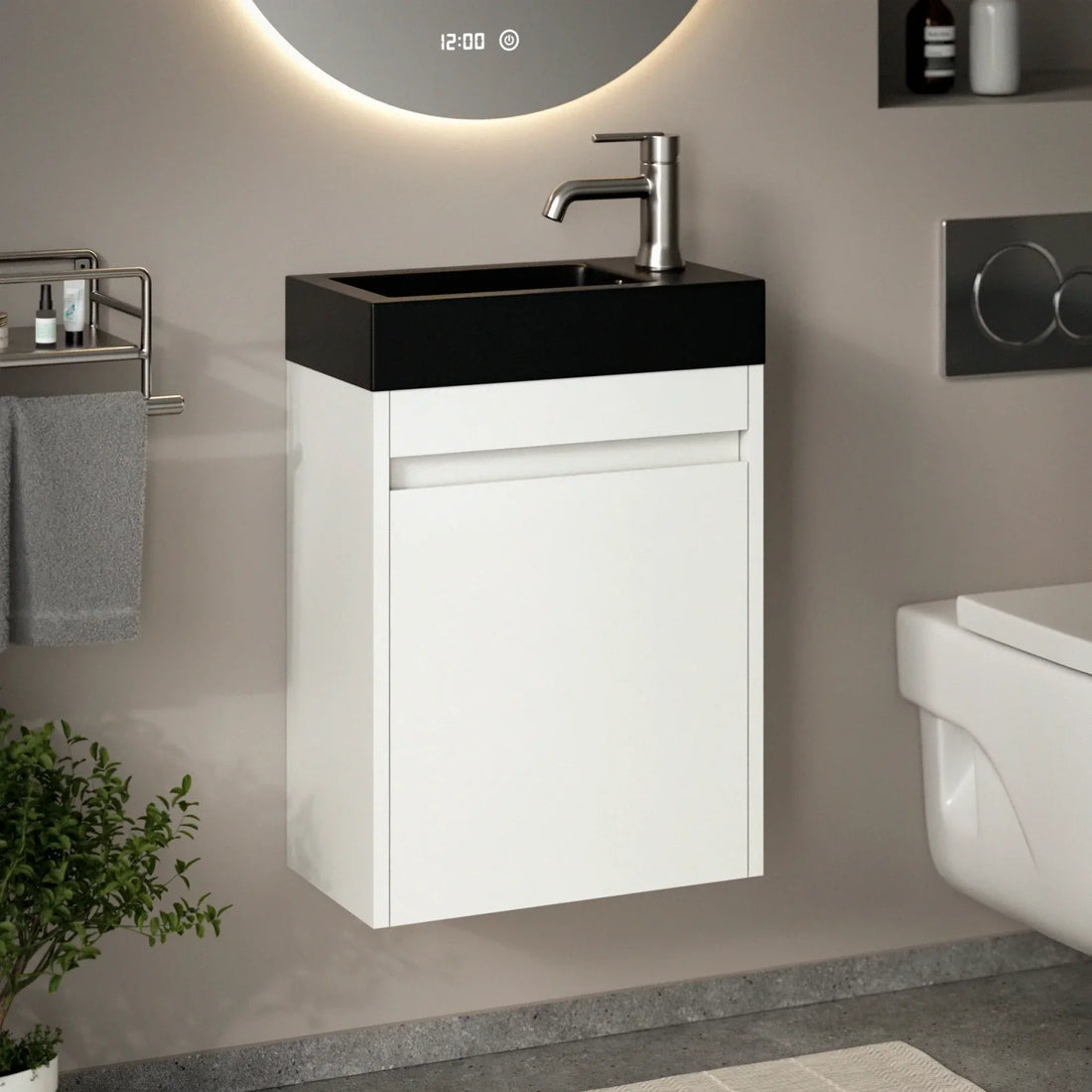 Gäste-WC-Möbel Elen – 40 cm – Weiß - Schwarzes Waschbecken