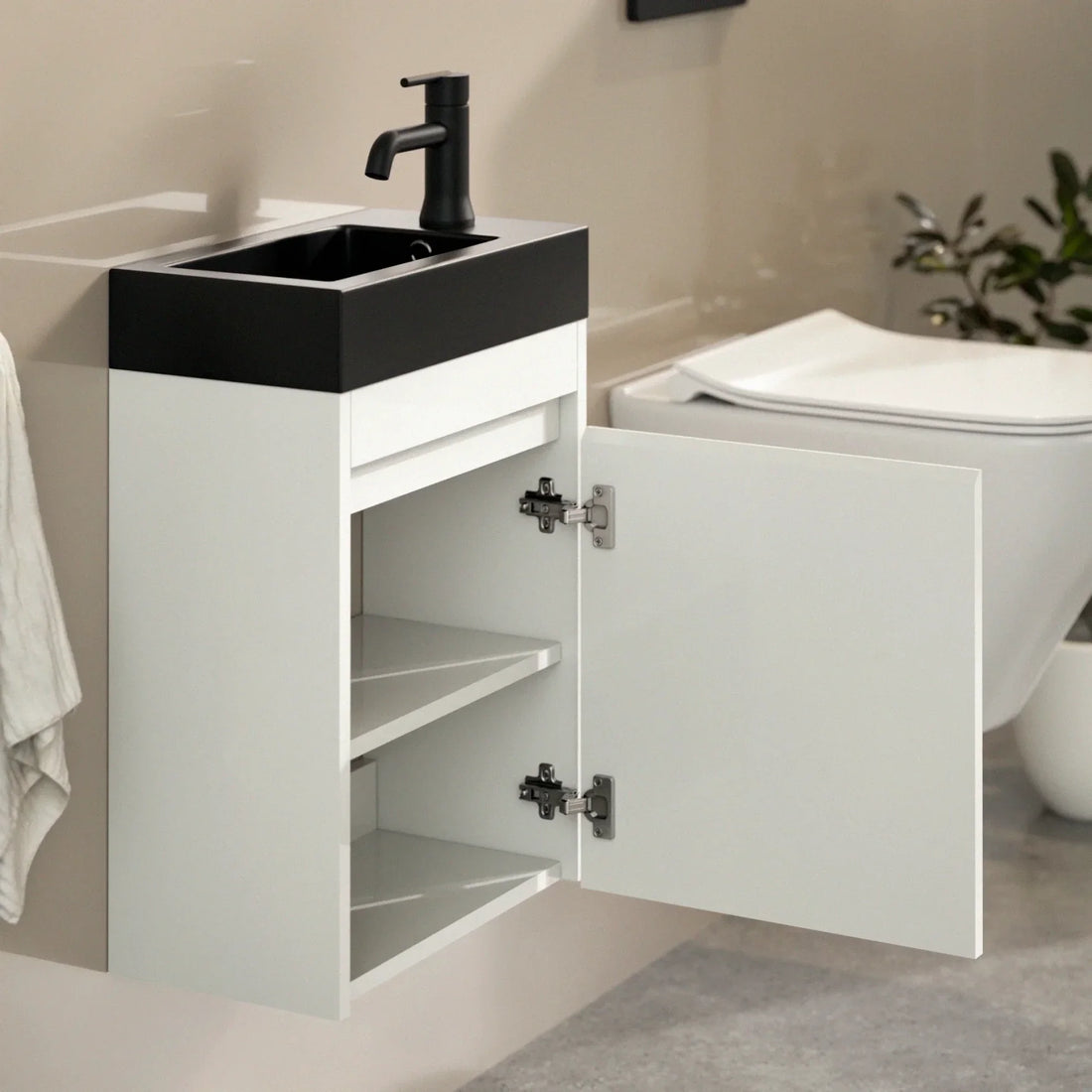 Gäste-WC-Möbel Elen – 40 cm – Weiß - Schwarzes Waschbecken