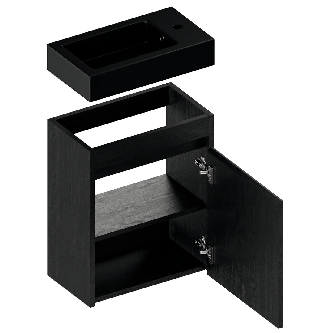Gäste-WC-Möbel Elen – 40 cm – Schwarze Eiche - Schwarzes Waschbecken