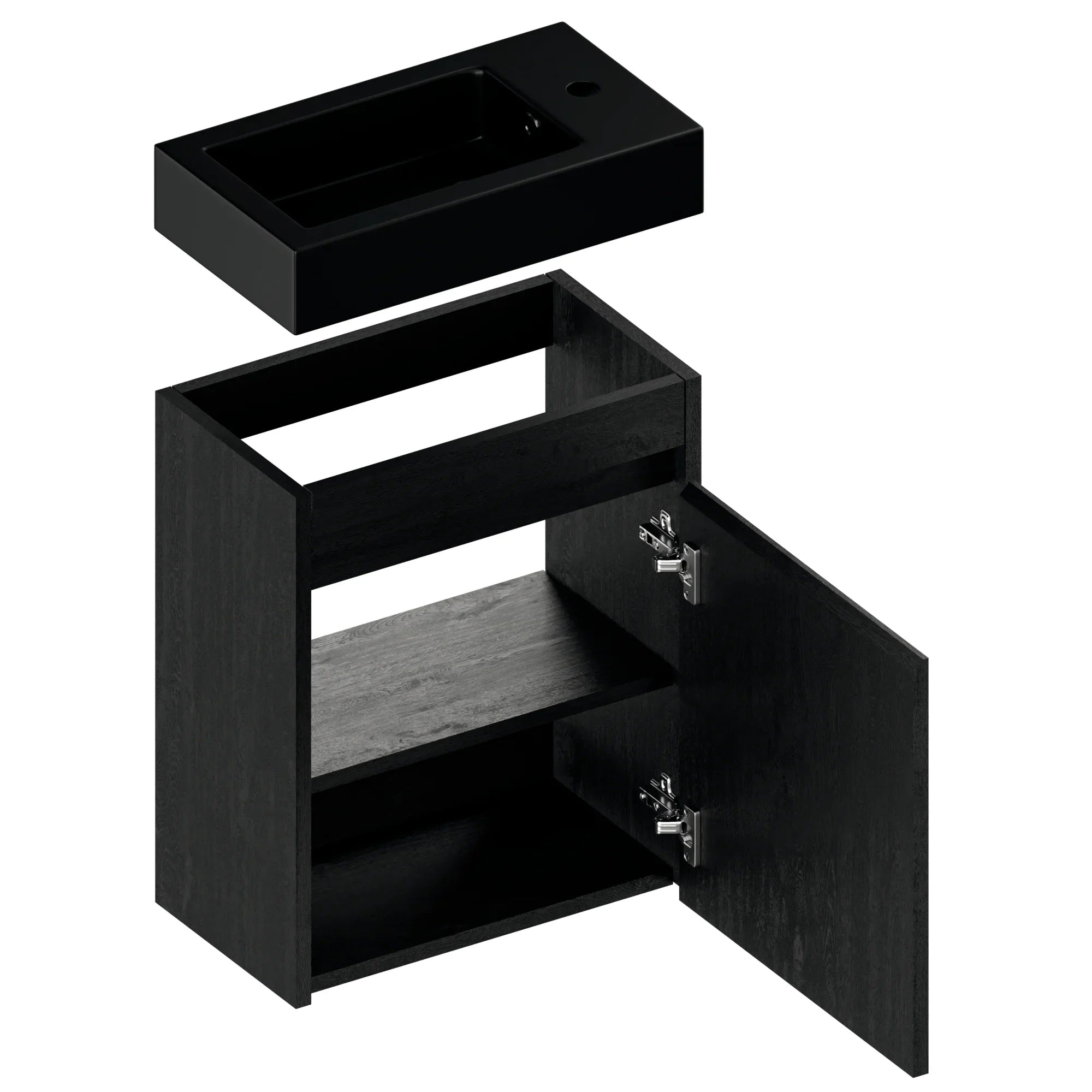 Gäste-WC-Möbel Elen – 40 cm – Schwarze Eiche - Schwarzes Waschbecken - Vorbestellen