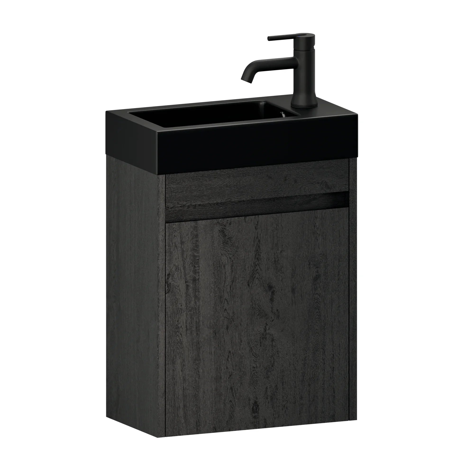 Gäste-WC-Möbel Elen – 40 cm – Schwarze Eiche - Schwarzes Waschbecken - Vorbestellen