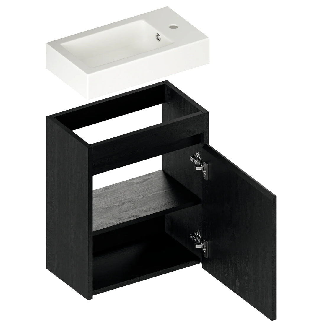 Gäste-WC-Möbel Vivo – 40 cm – Schwarze Eiche – Weißes Waschbecken