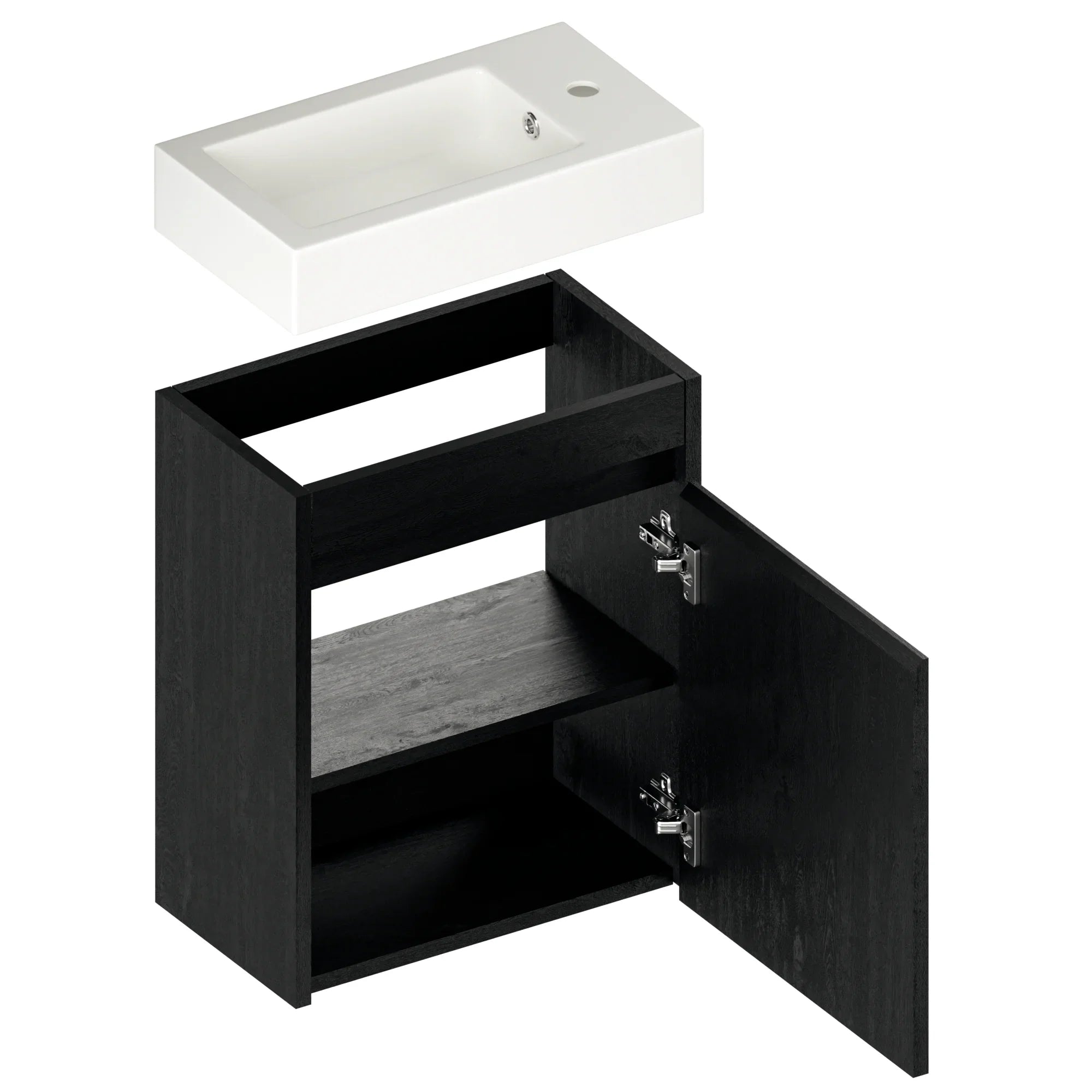 Gäste-WC-Möbel Vivo – 40 cm – Schwarze Eiche – Weißes Waschbecken