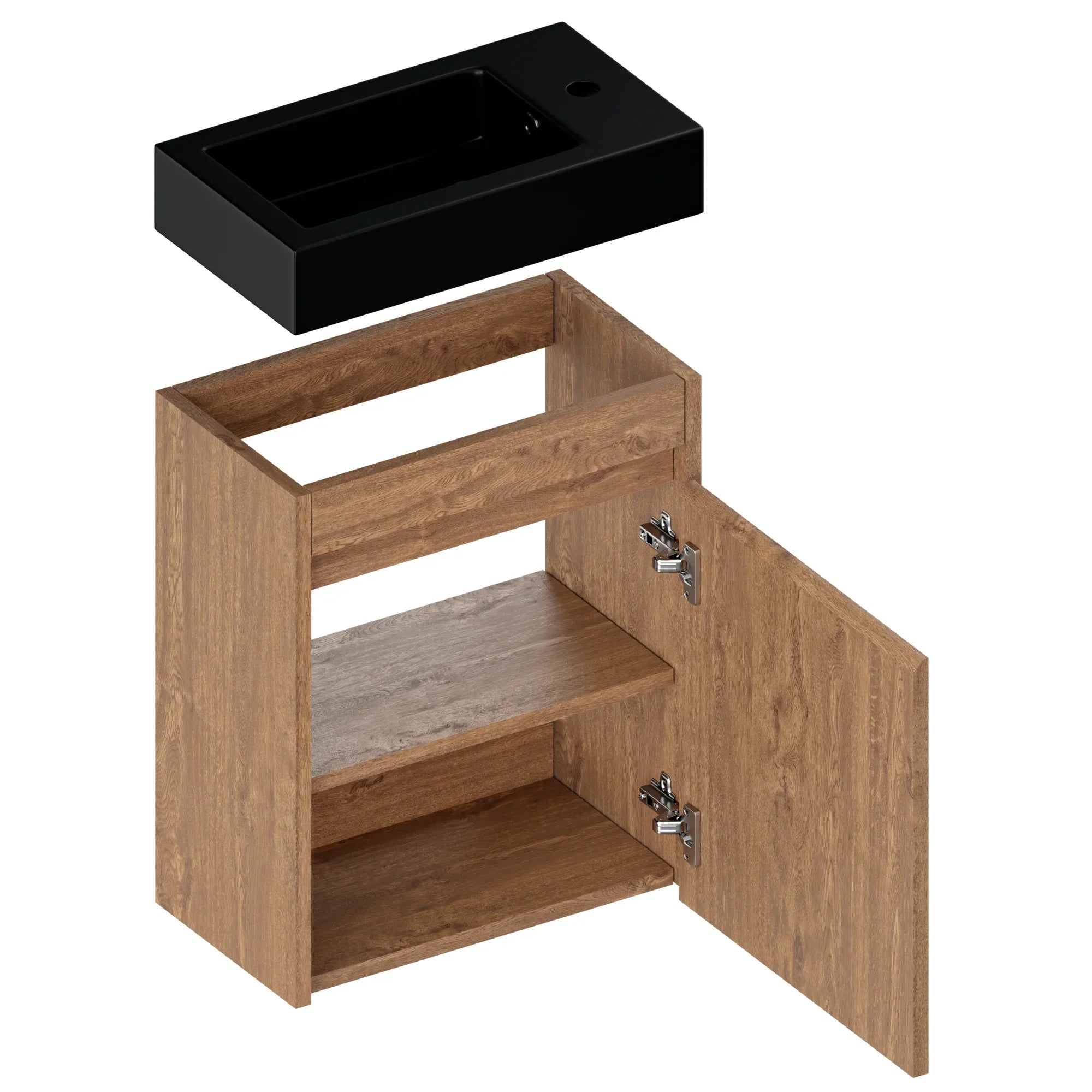 Gäste-WC-Möbel Elen – 40 cm – Warme Eiche – Schwarzes Waschbecken