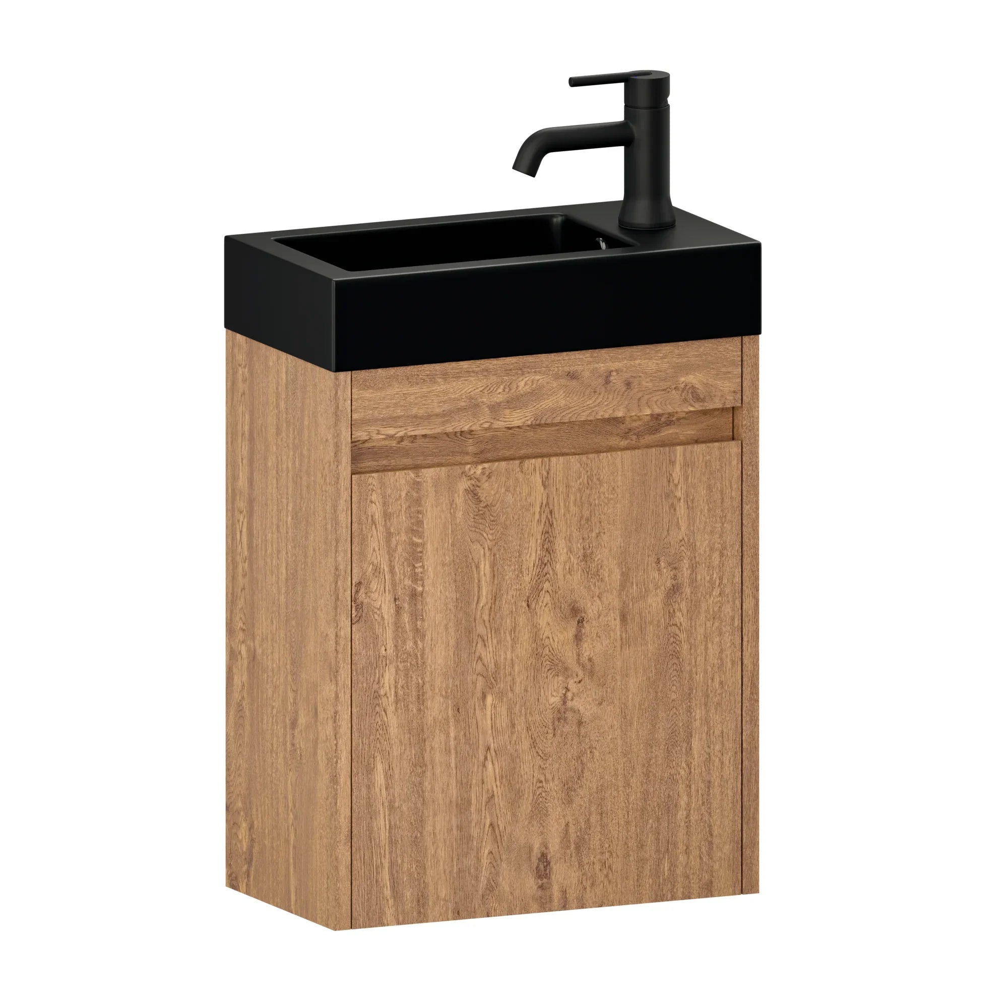 Gäste-WC-Möbel Elen – 40 cm – Warme Eiche – Schwarzes Waschbecken