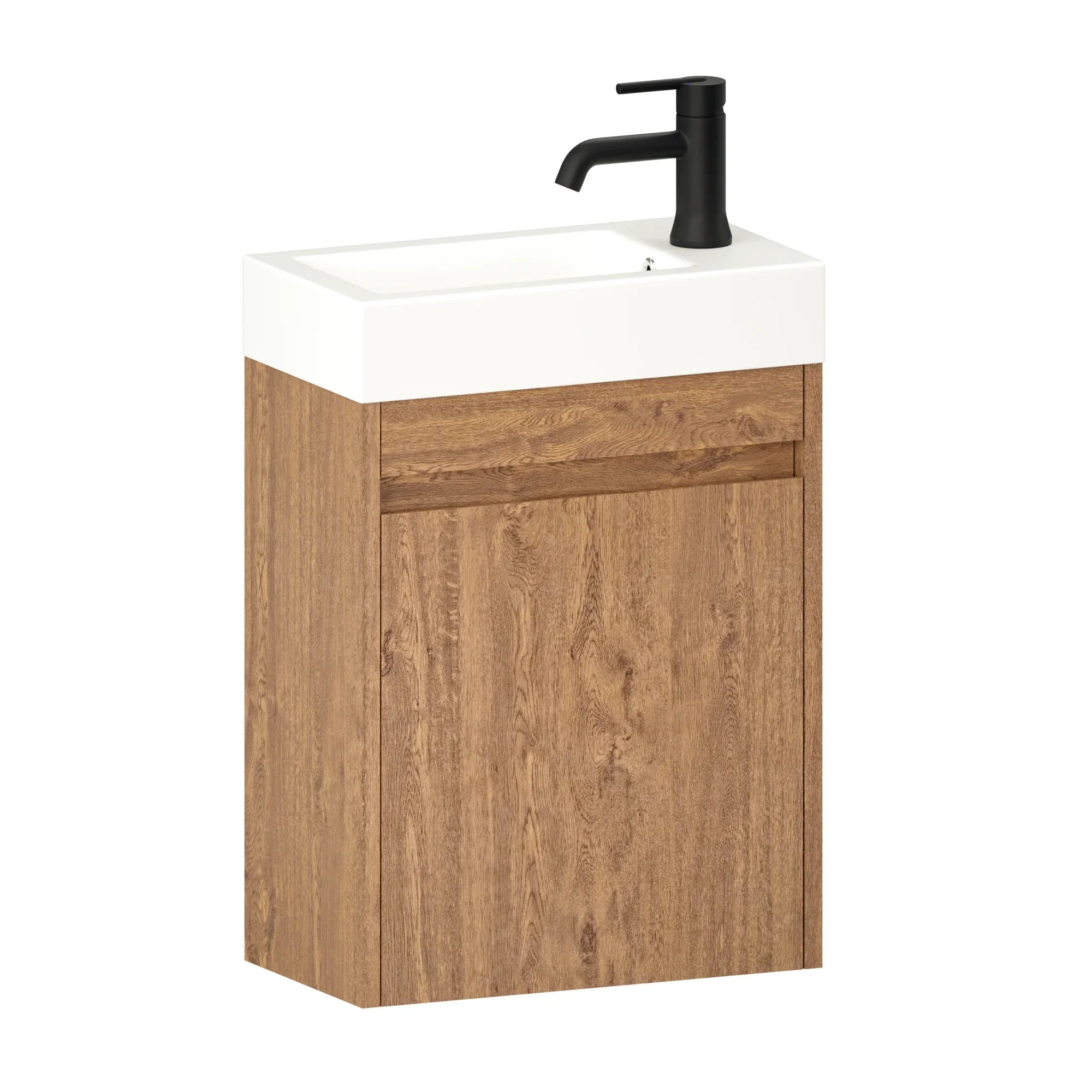 Gäste-WC-Möbel Vivo – 40 cm – Warme Eiche – Weißes Waschbecken