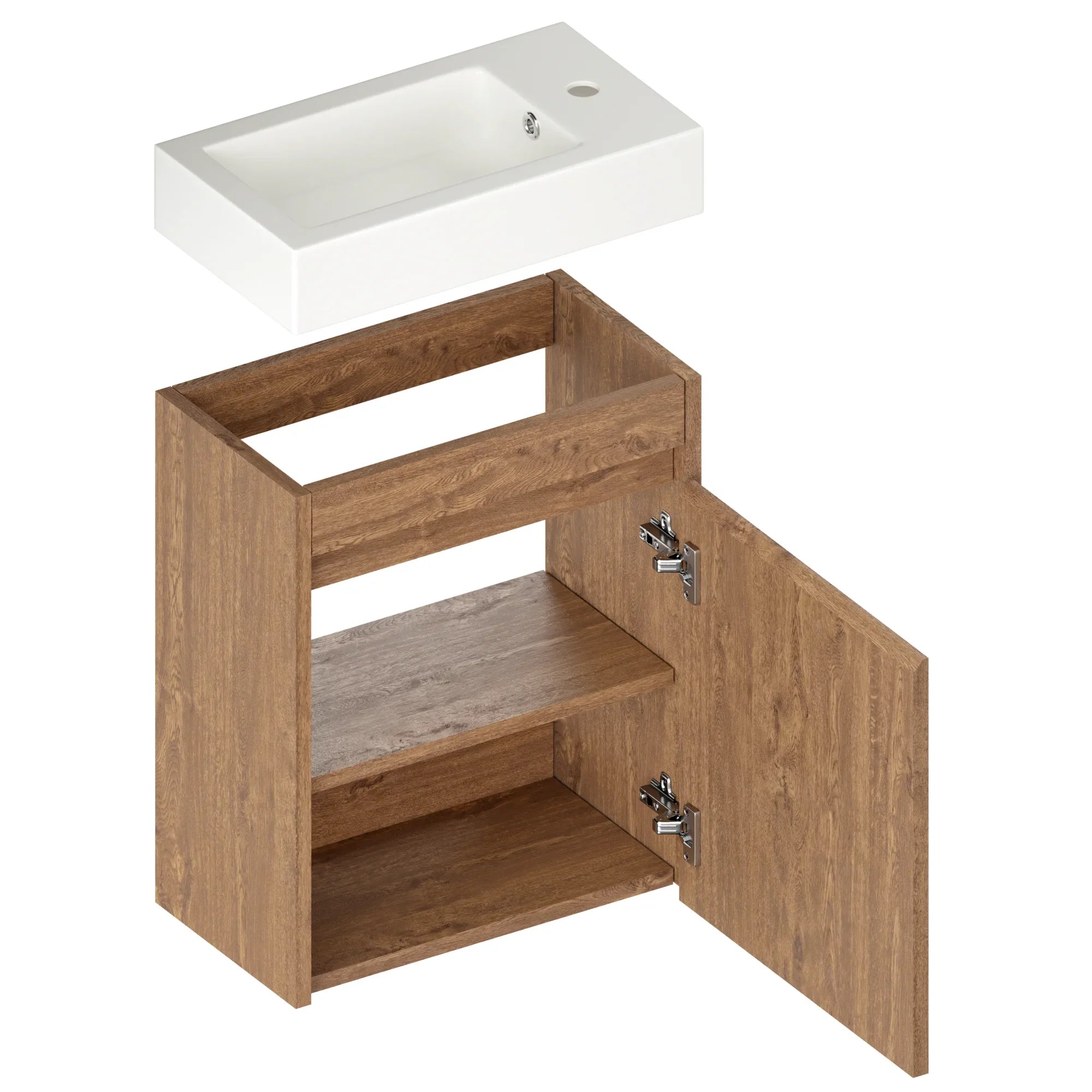 Gäste-WC-Möbel Vivo – 40 cm – Warme Eiche – Weißes Waschbecken