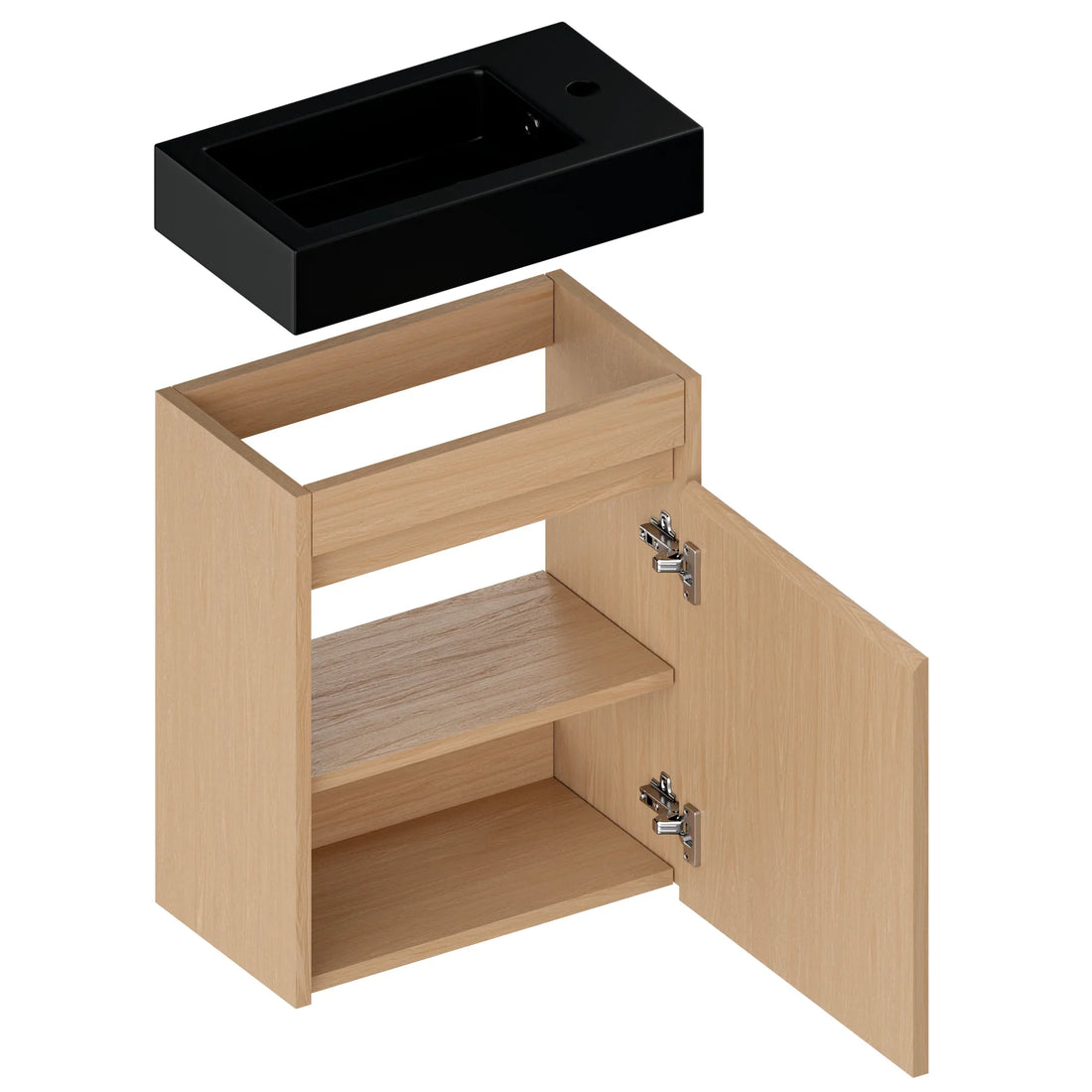 Gäste-WC-Möbel Elen – 40 cm – Helle Eiche – Schwarzes Waschbecken