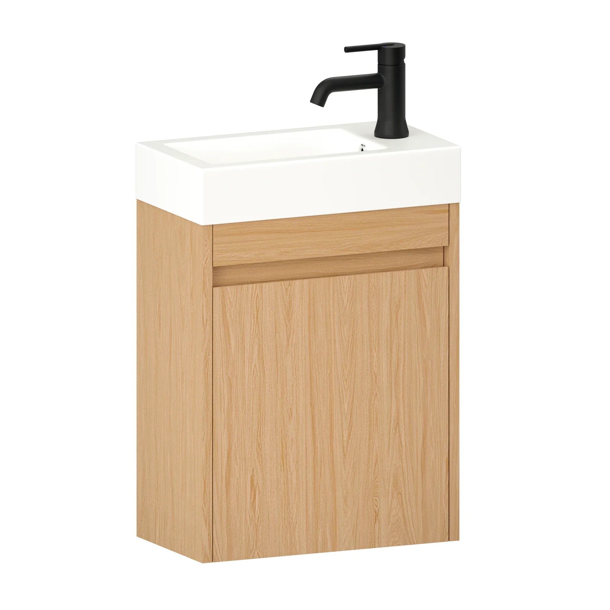 Gäste-WC-Möbel Vivo – 40 cm – Helle Eiche –  Weißes Waschbecken