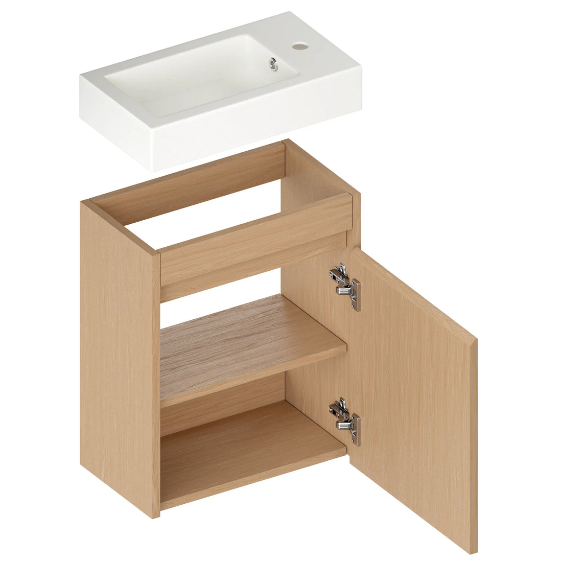 Gäste-WC-Möbel Vivo – 40 cm – Helle Eiche –  Weißes Waschbecken