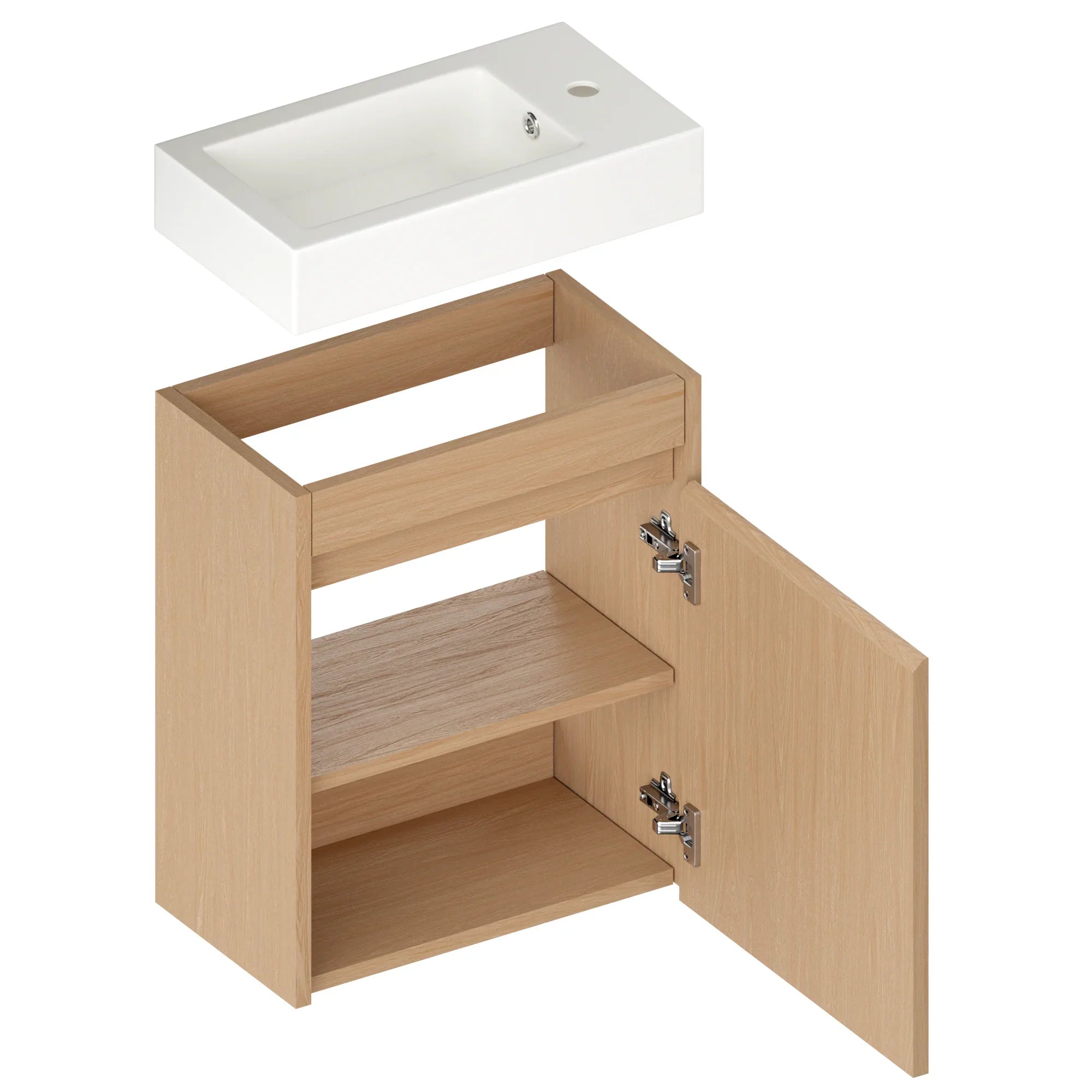 Gäste-WC-Möbel Vivo – 40 cm – Helle Eiche –  Weißes Waschbecken