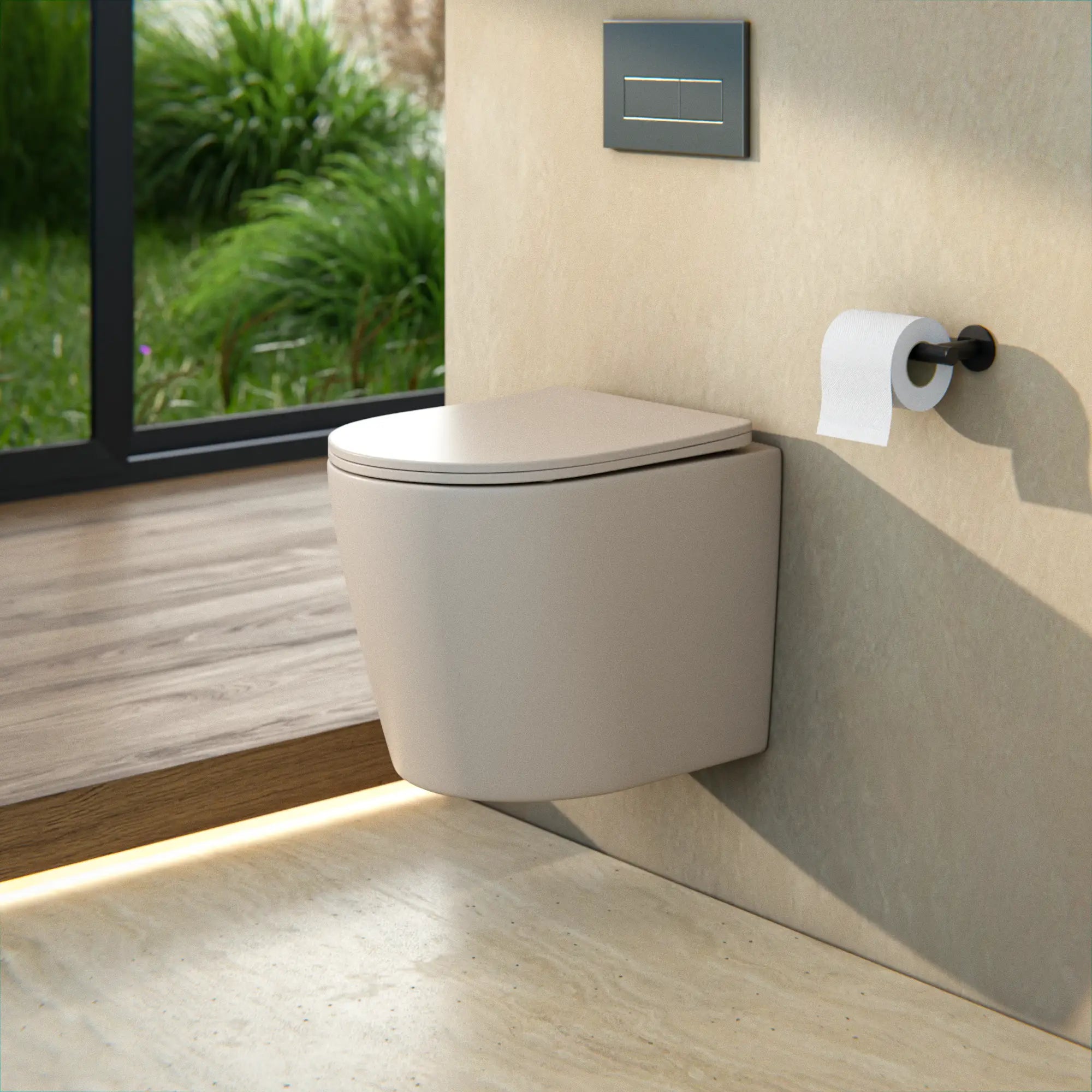 Hängendes WC Varo - Randlos - Soft-Close-Sitz - Taupe