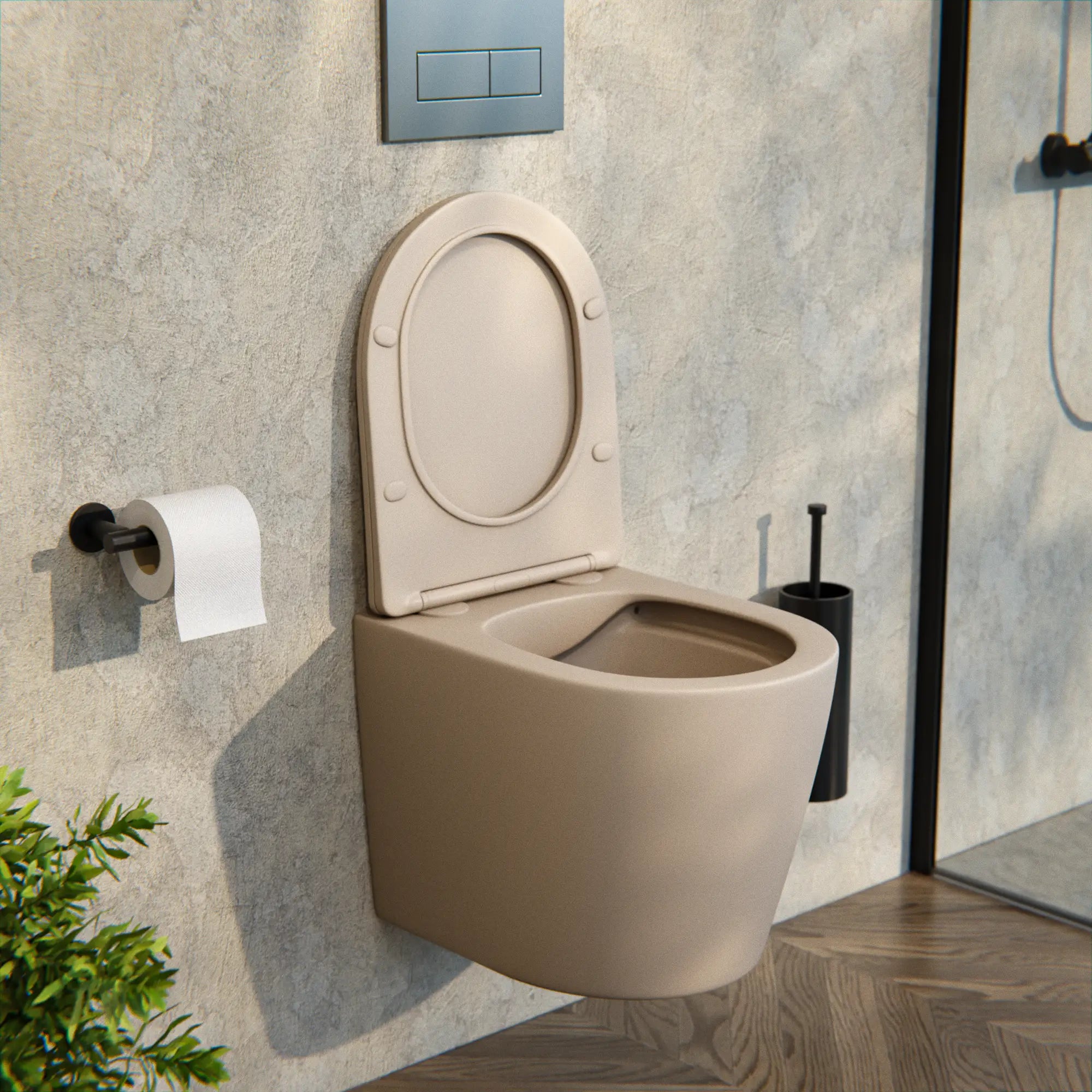 Hängendes WC Varo - Randlos - Soft-Close-Sitz - Taupe