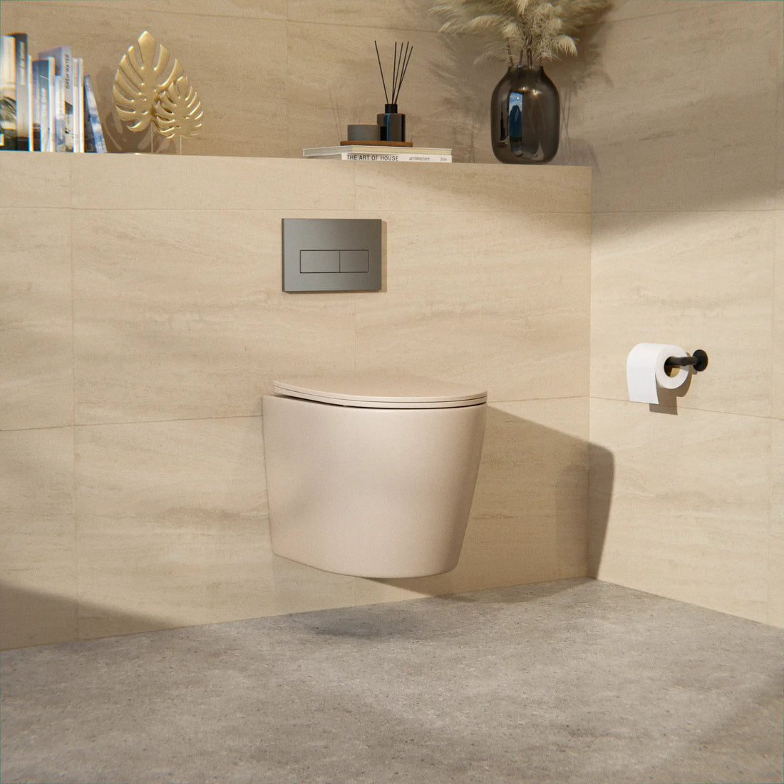Hängendes WC Varo - Randlos - Soft-Close-Sitz - Taupe