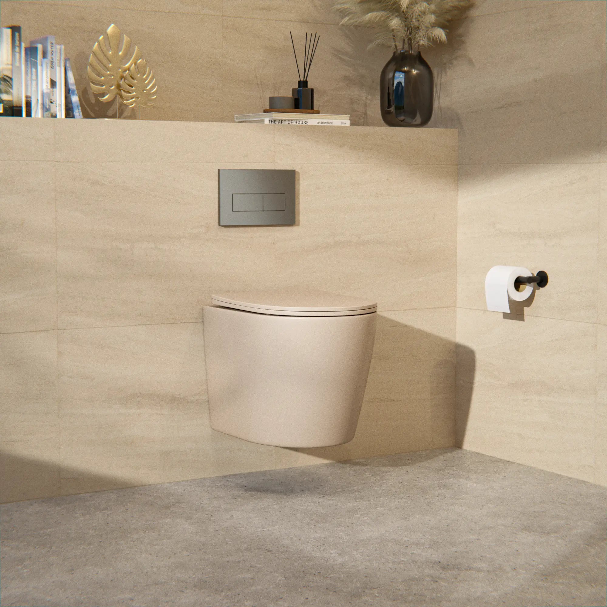 Hängendes WC Varo - Randlos - Soft-Close-Sitz - Taupe