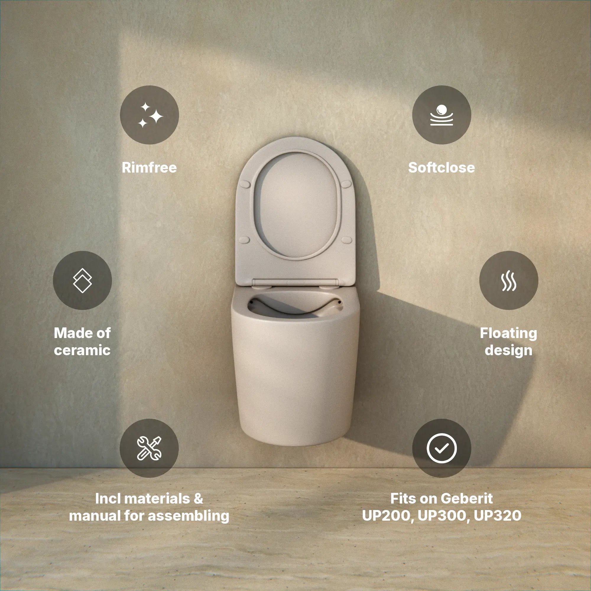 Hängendes WC Varo - Randlos - Soft-Close-Sitz - Taupe