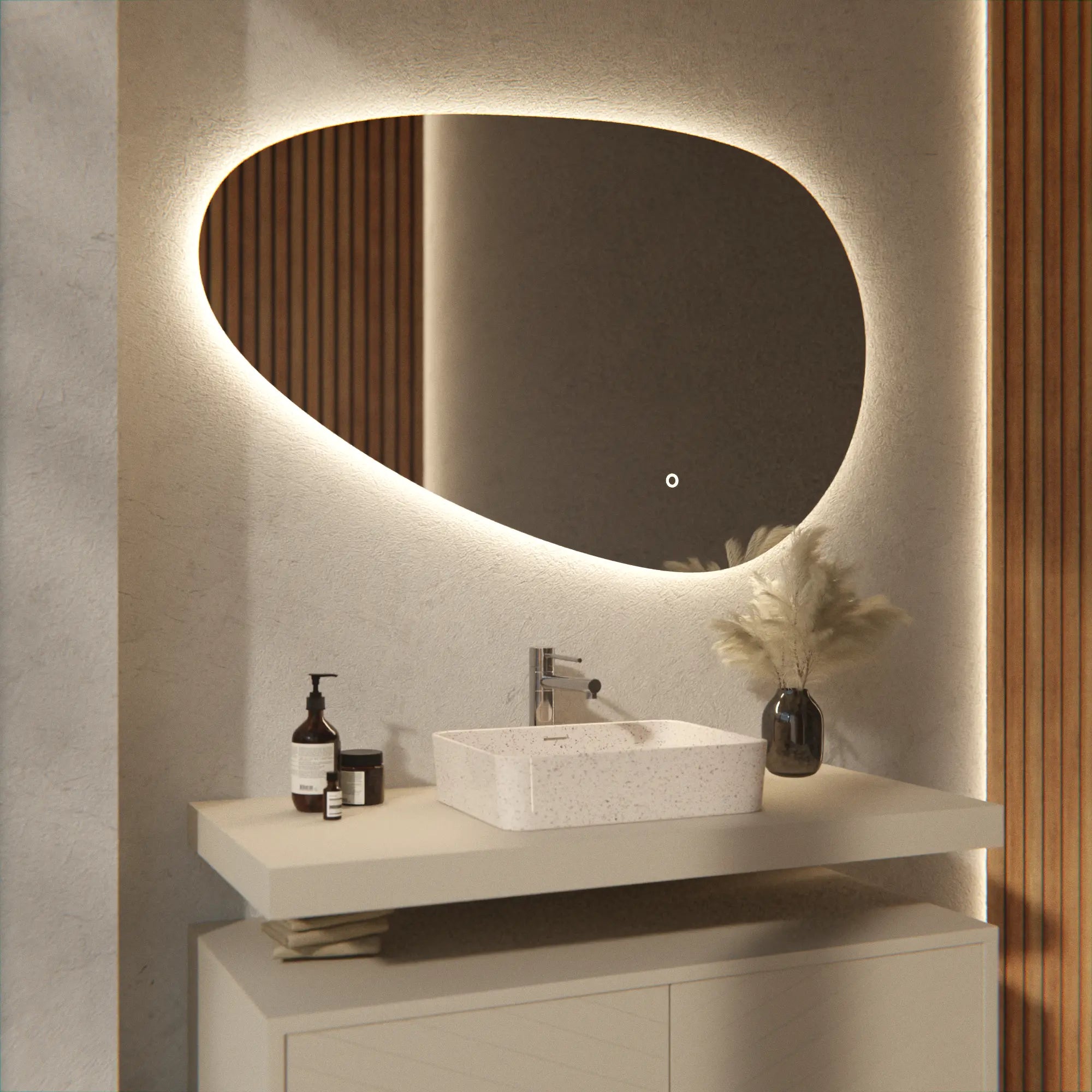 Badezimmerspiegel - 120x75 cm Asymmetrisch - Rahmenlos