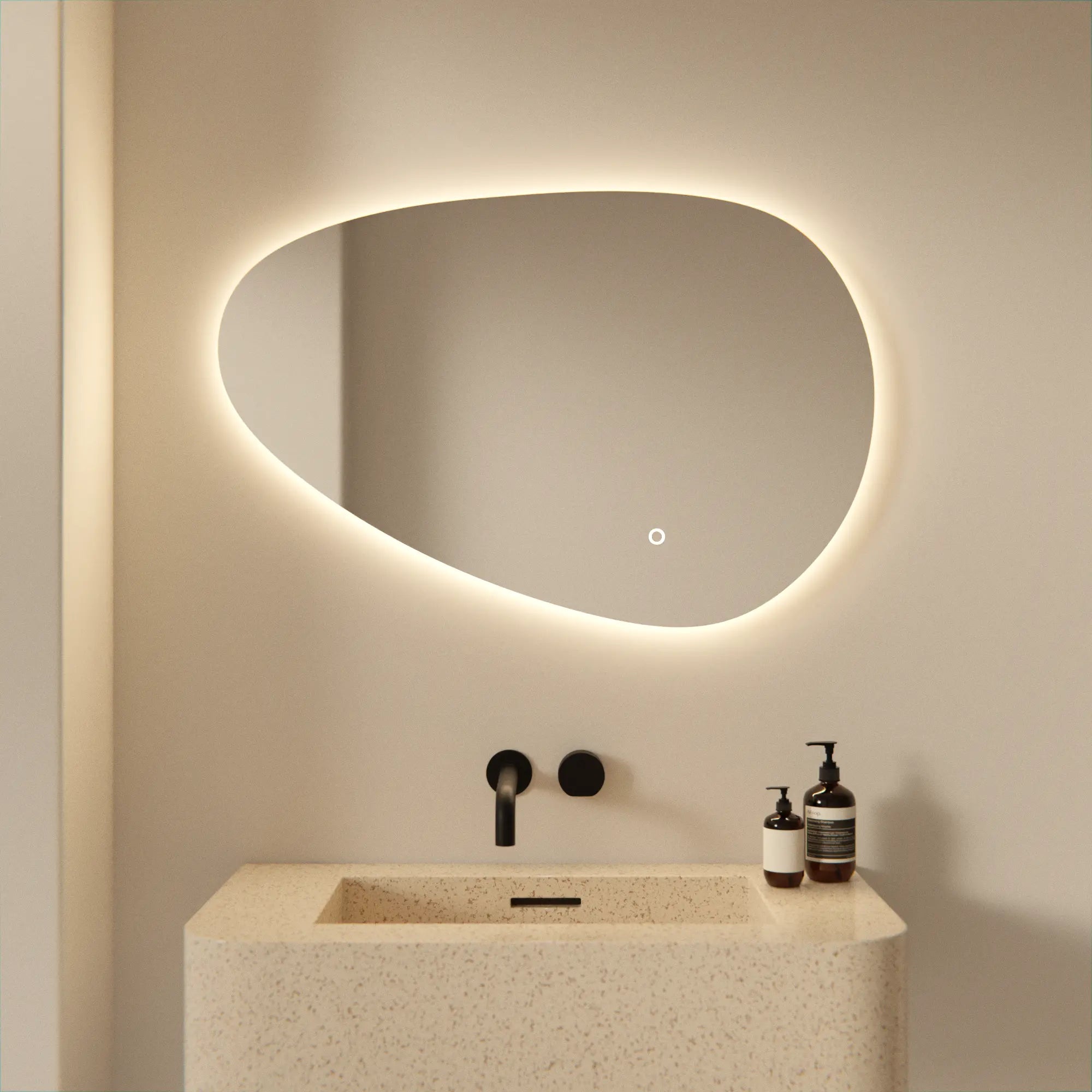 Badezimmerspiegel - 90x60cm Asymmetrisch - Rahmenlos - Vorbestellen