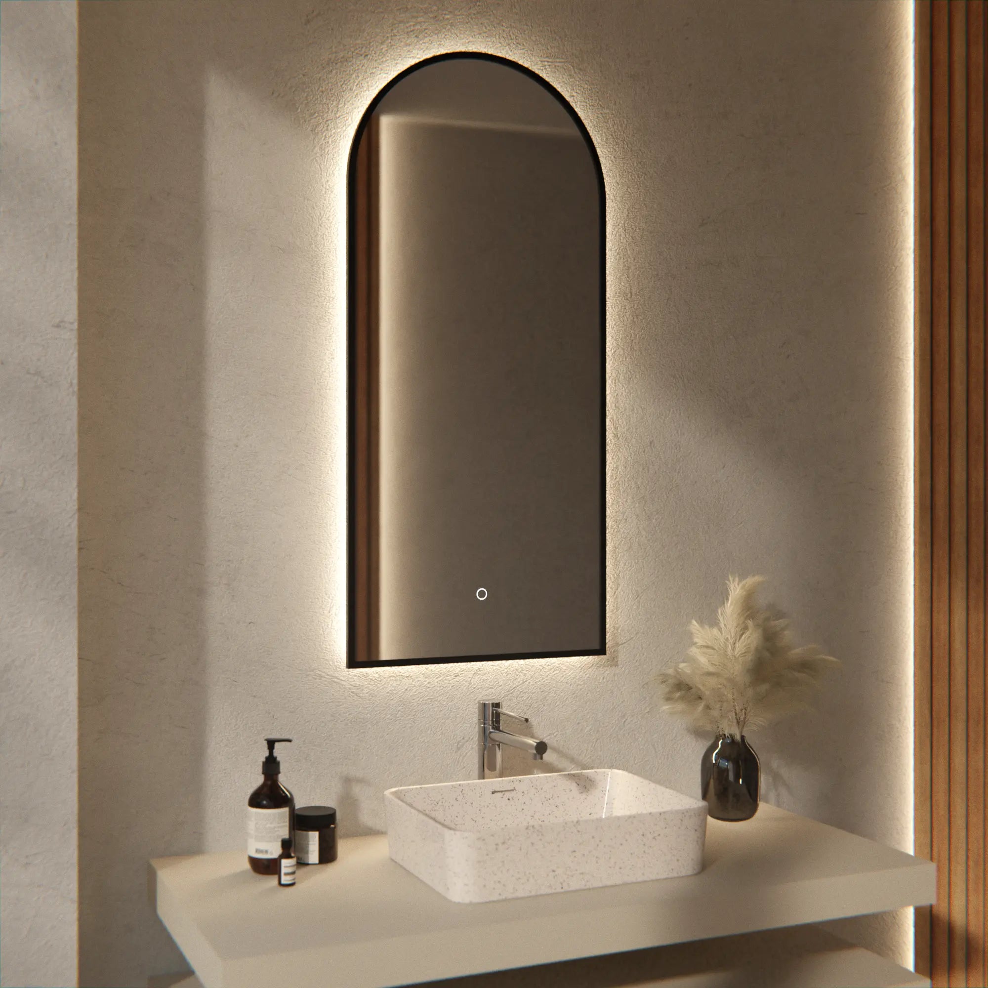 Badezimmerspiegel - 45x100 - Bogenform - Schwarzer Rahmen