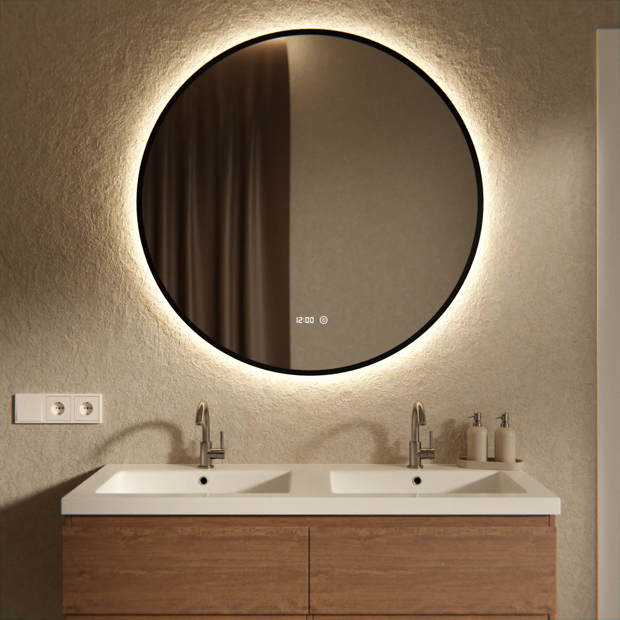 Badezimmerspiegel - Rund - 100cm - Schwarzer Rahmen