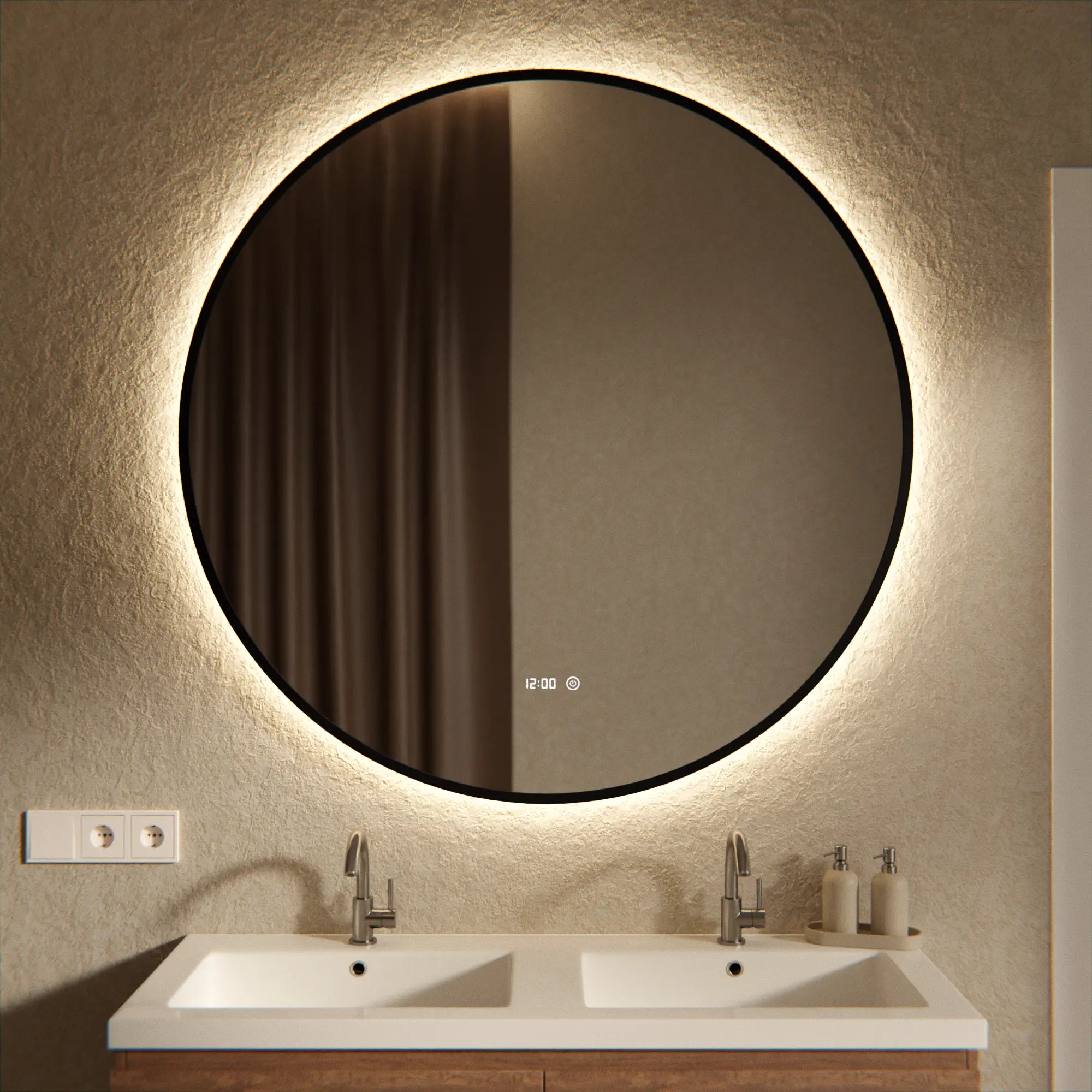 Badezimmerspiegel - Rund - 120 cm – Schwarzer Rahmen