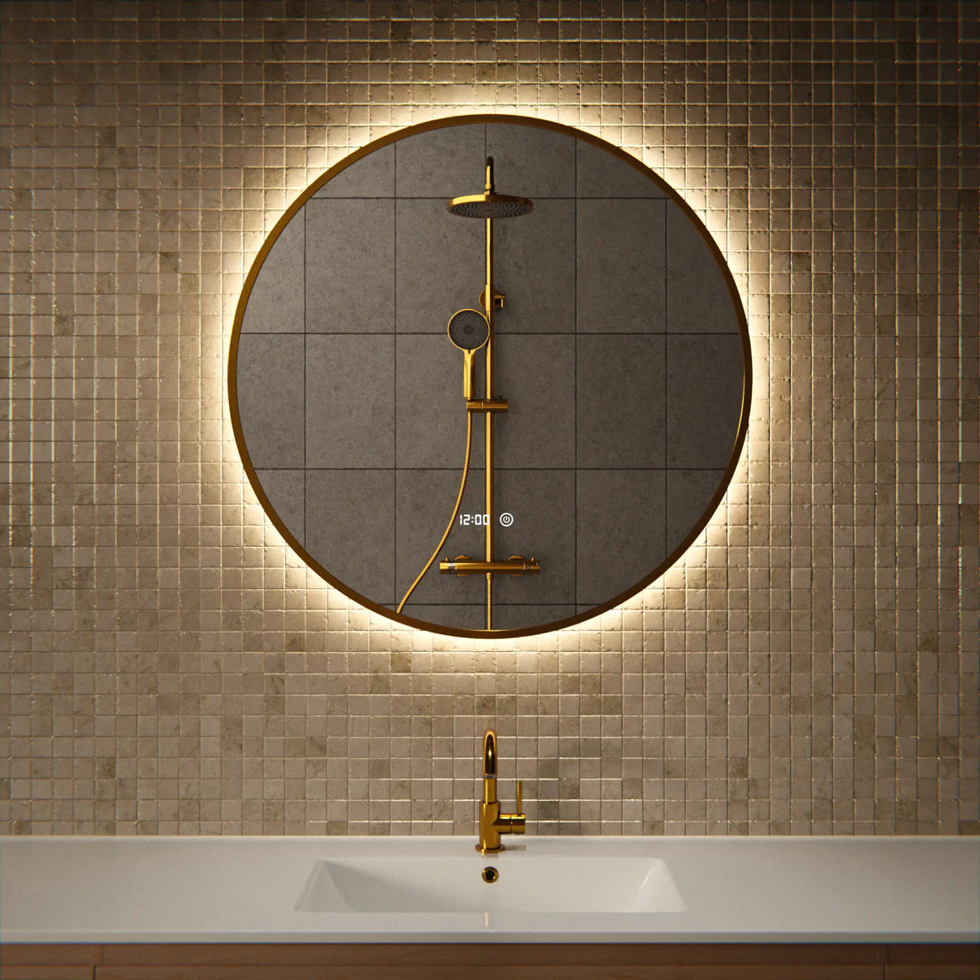 Badezimmerspiegel - Rund - 80 cm - Gold Rahmen