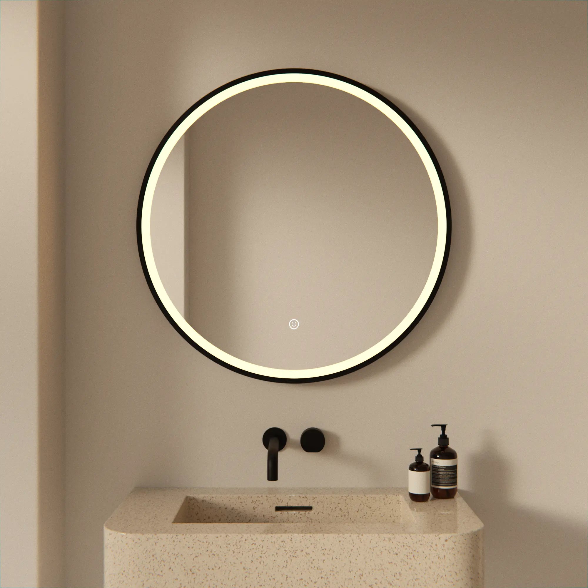 Badezimmerspiegel - 80cm - Schwarzer Rahmen