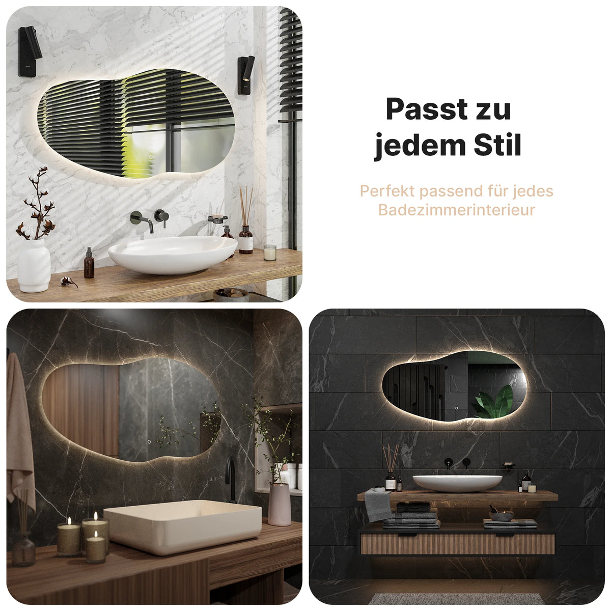 Badezimmerspiegel - 120x60 - Asymmetrisch - Rahmenlos - Vorbestellen
