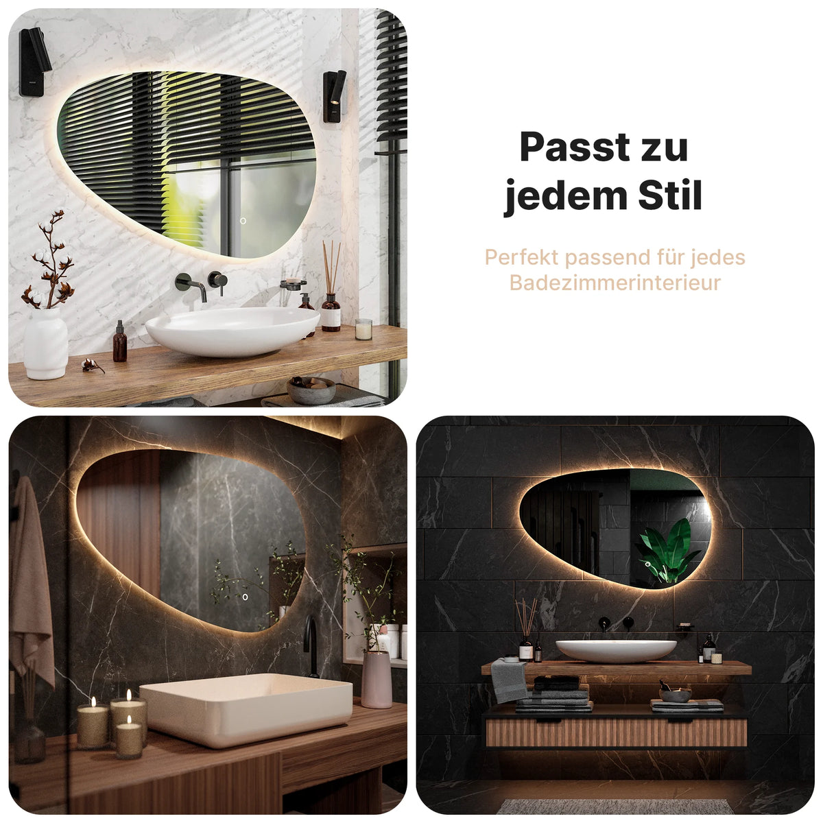 Badezimmerspiegel - 120x75 cm Asymmetrisch - Rahmenlos