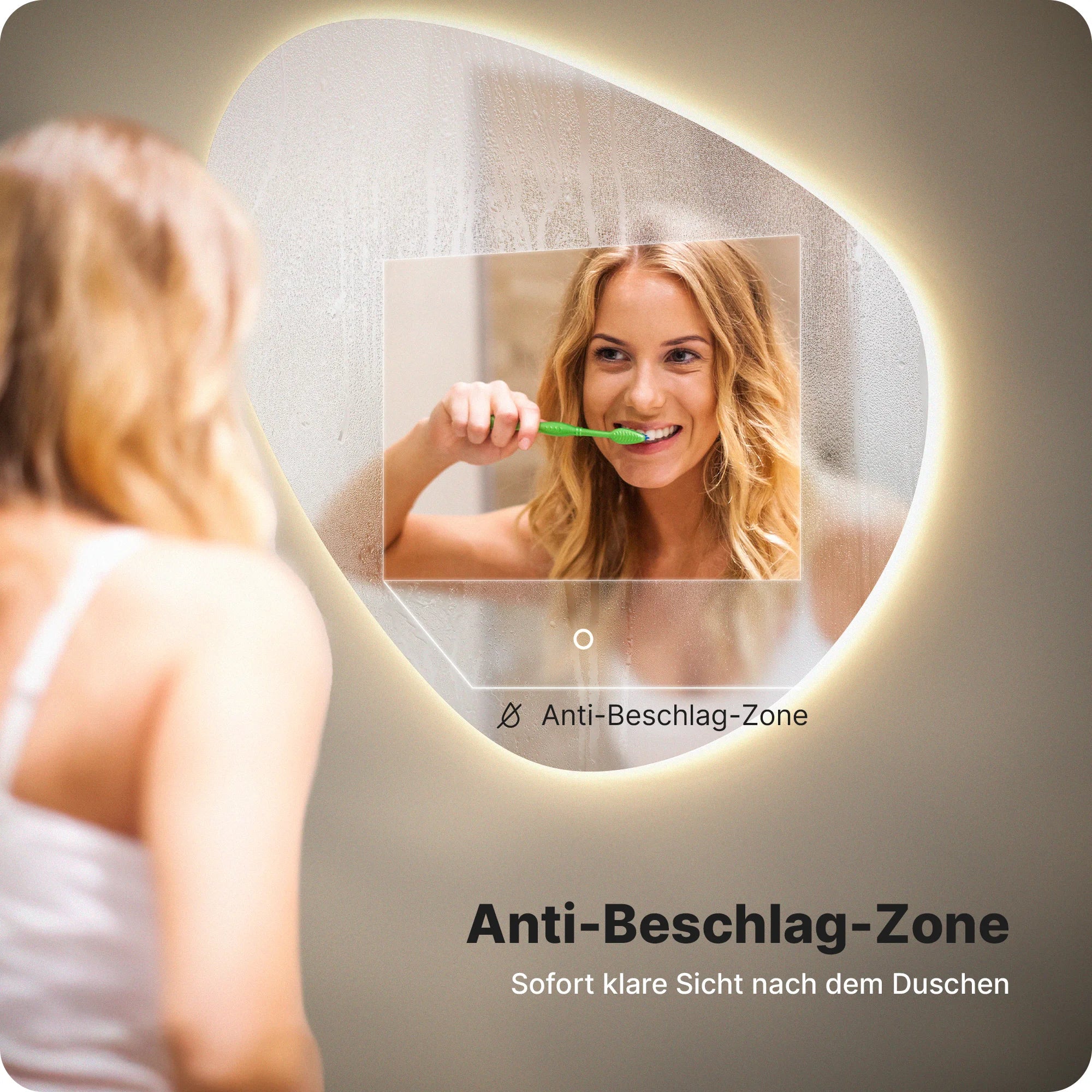 Badezimmerspiegel - 80x80cm Asymmetrisch - Rahmenlos - Vorbestellen
