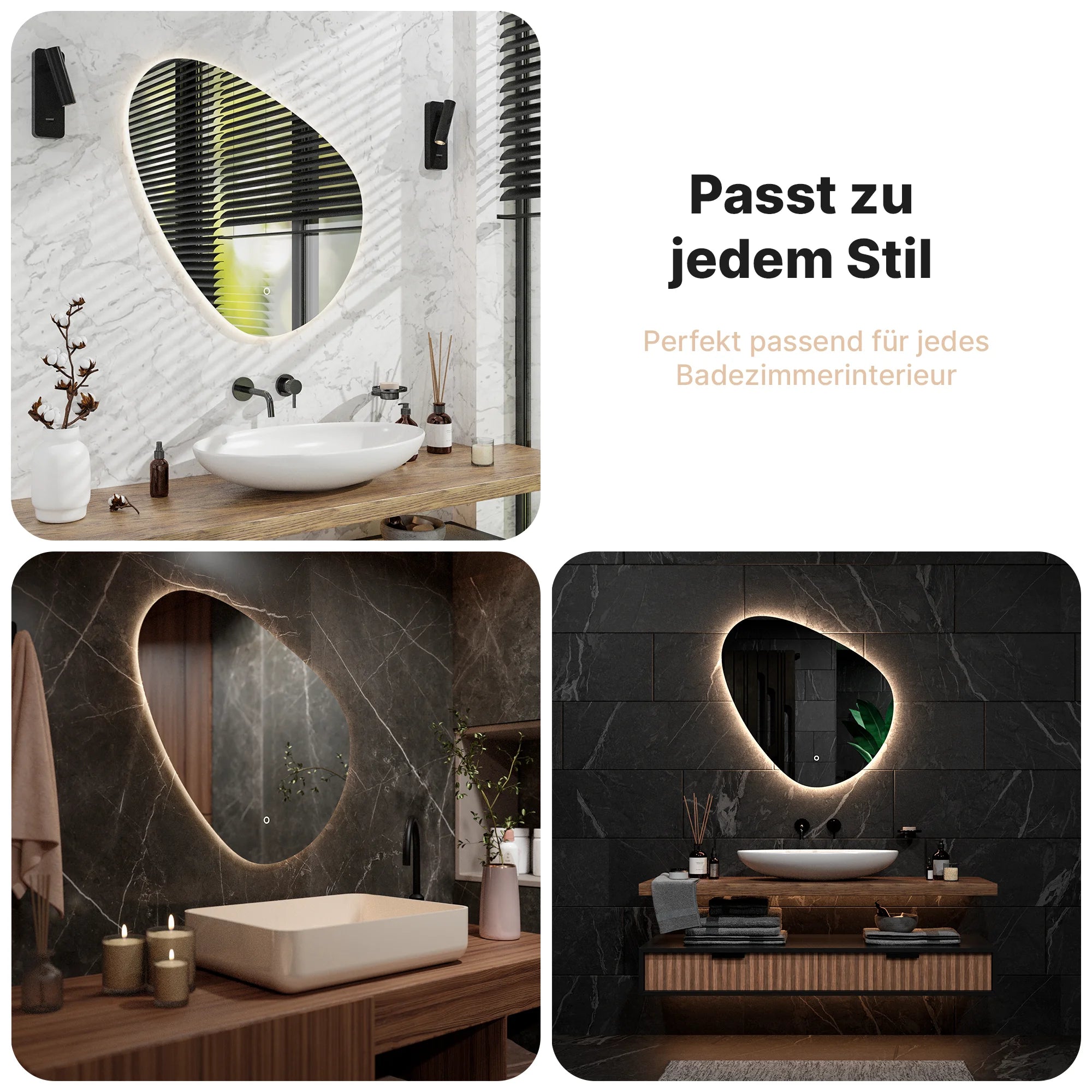 Badezimmerspiegel - 80x80cm Asymmetrisch - Rahmenlos - Vorbestellen