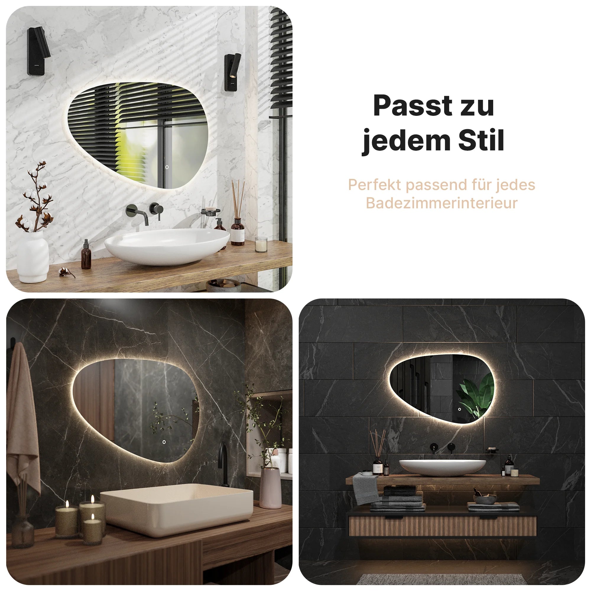 Badezimmerspiegel - 90x60cm Asymmetrisch - Rahmenlos - Vorbestellen