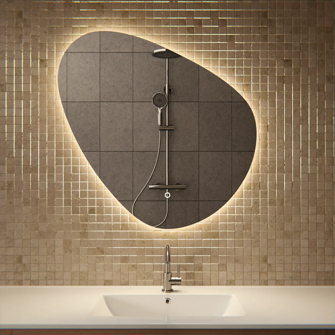 Badezimmerspiegel - 80x80cm Asymmetrisch - Rahmenlos - Vorbestellen