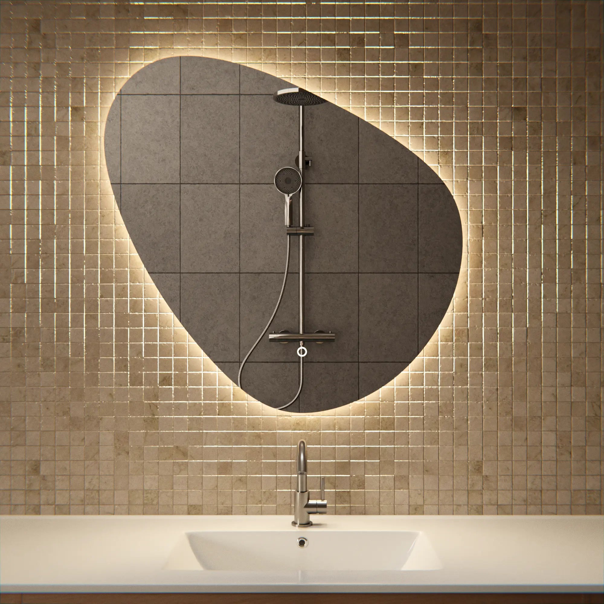 Badezimmerspiegel - 80x80cm Asymmetrisch - Rahmenlos - Vorbestellen