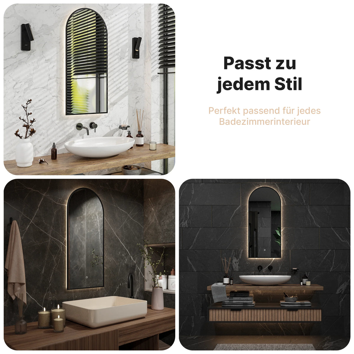 Badezimmerspiegel - 45x100 - Bogenform - Schwarzer Rahmen