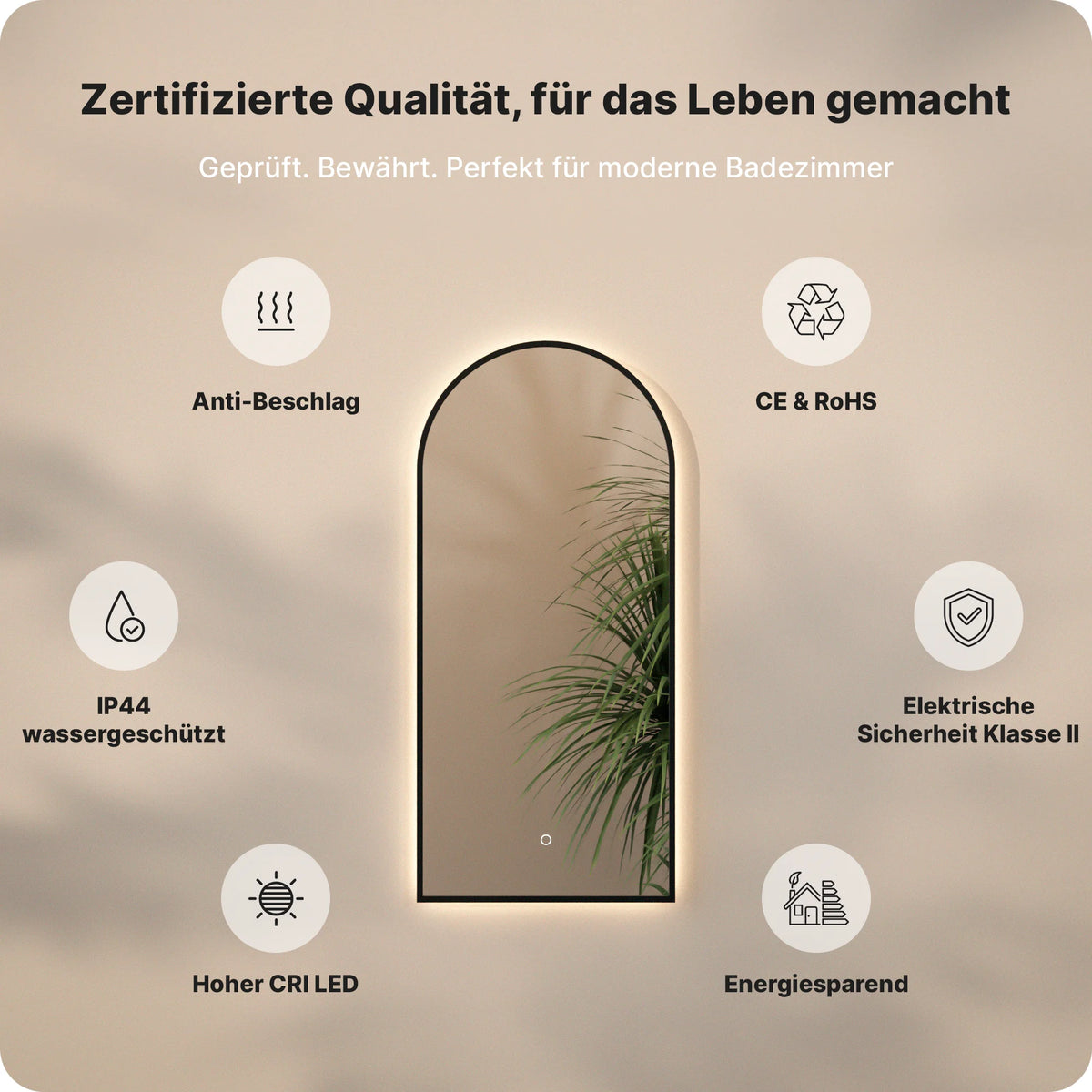 Badezimmerspiegel - 45x100 - Bogenform - Schwarzer Rahmen