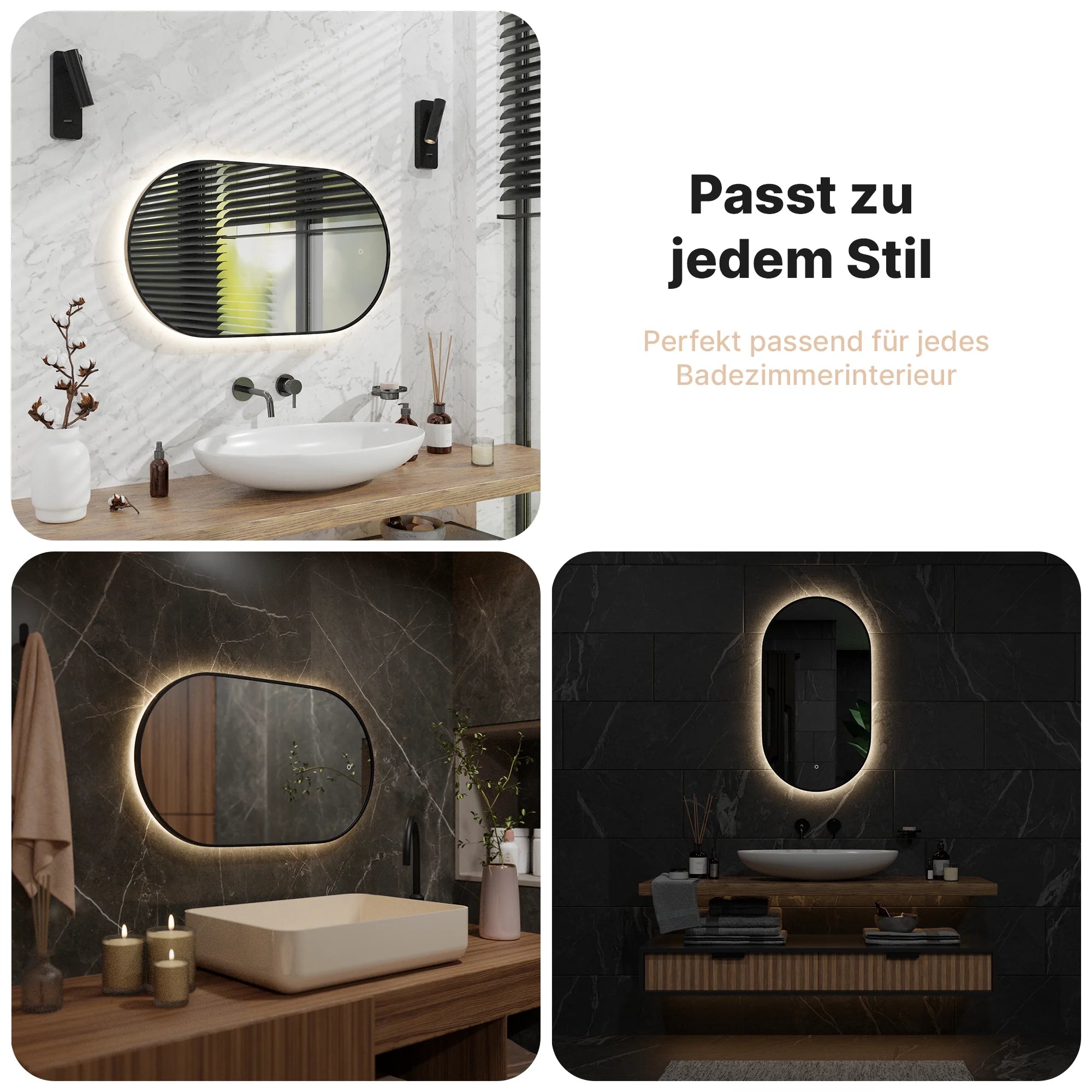 Badezimmerspiegel - 100x50cm - Schwarzer Rahmen - Oval - Vorbestellen