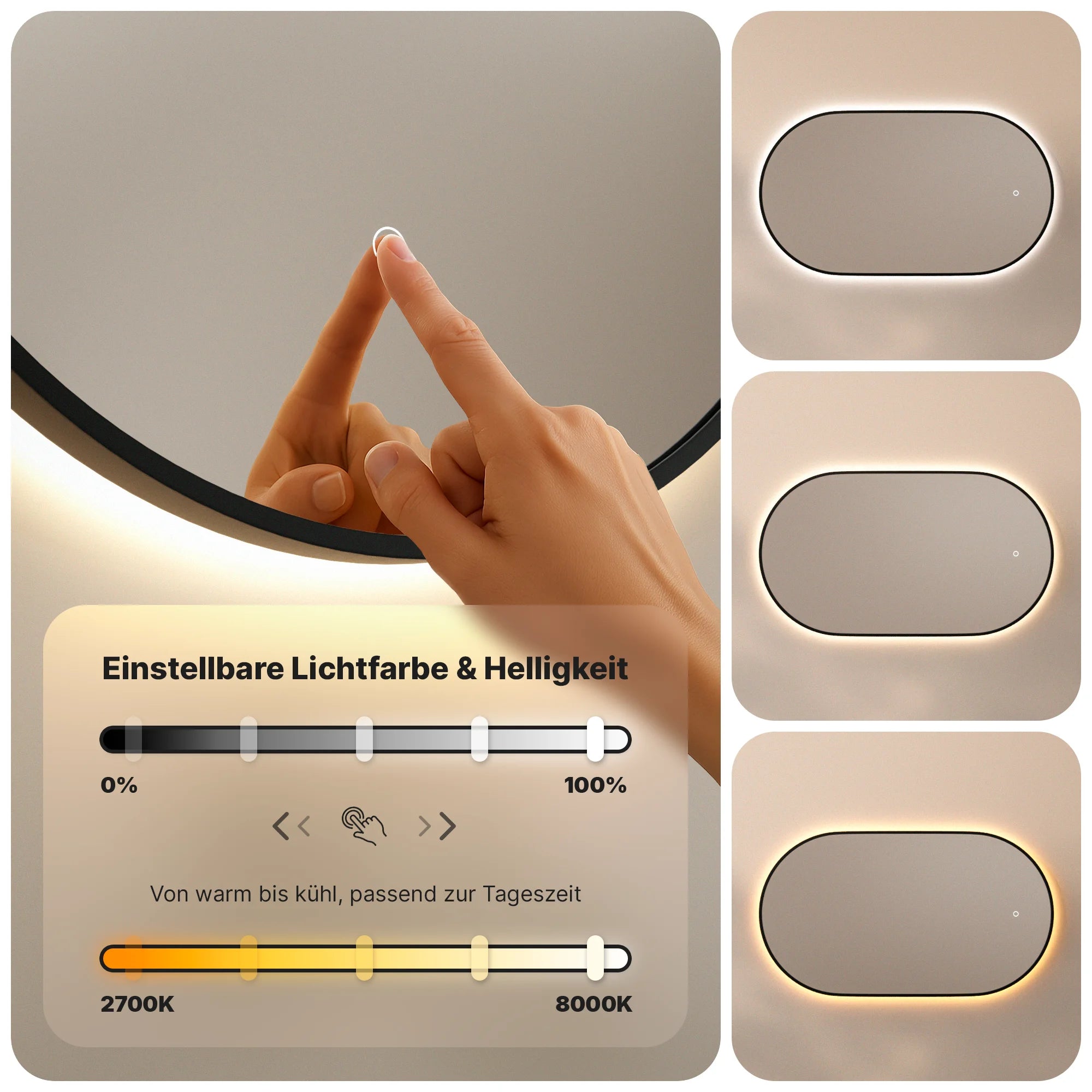 Badezimmerspiegel - 100x50cm - Schwarzer Rahmen - Oval - Vorbestellen