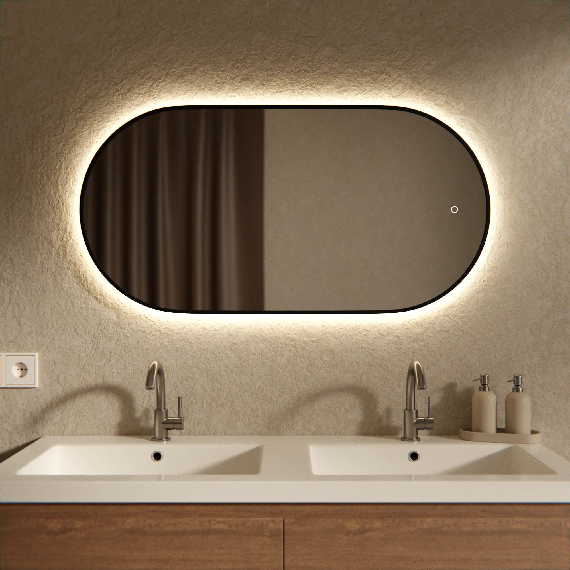 Badezimmerspiegel - 100x50cm - Schwarzer Rahmen - Oval - Vorbestellen