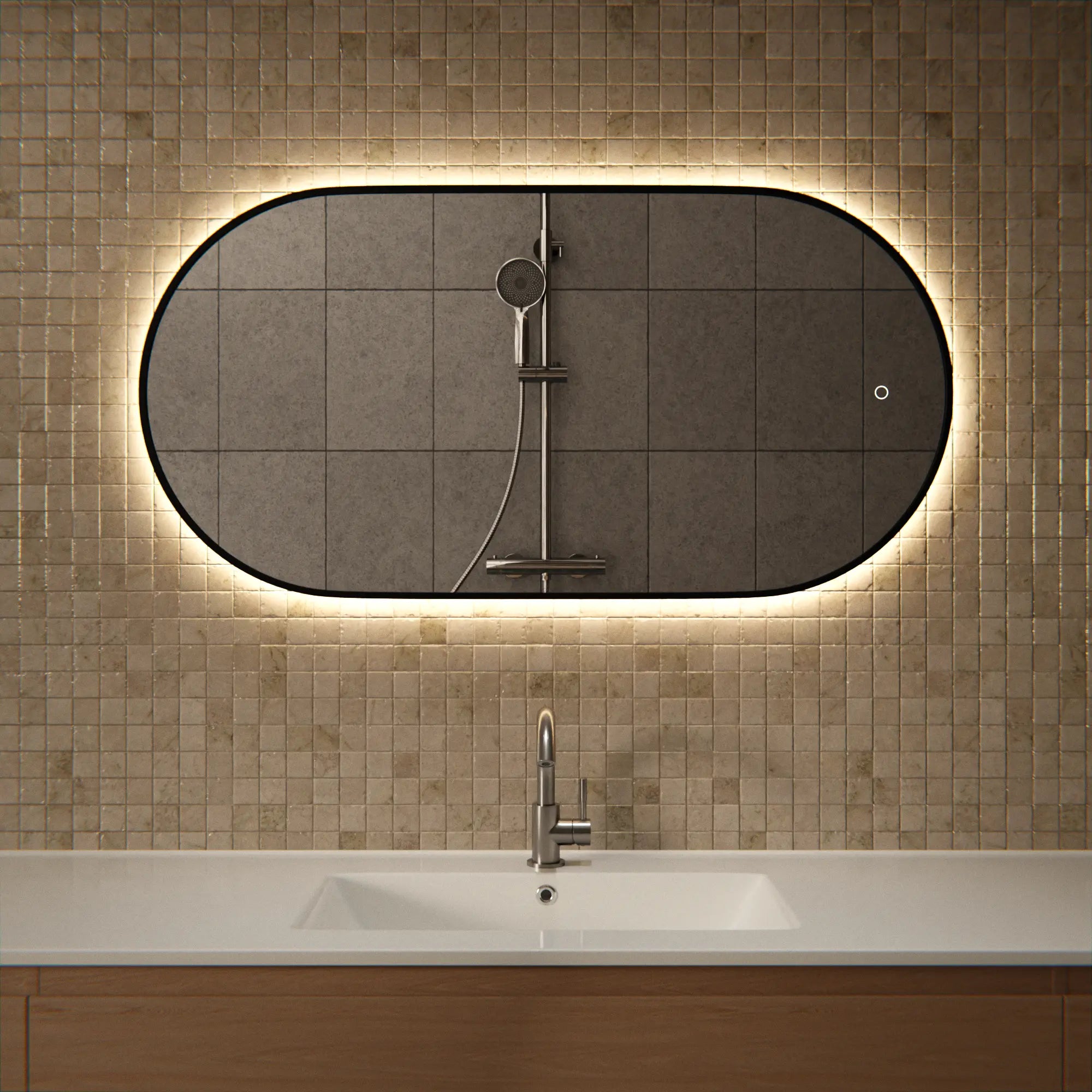 Badezimmerspiegel - 100x50cm - Schwarzer Rahmen - Oval - Vorbestellen