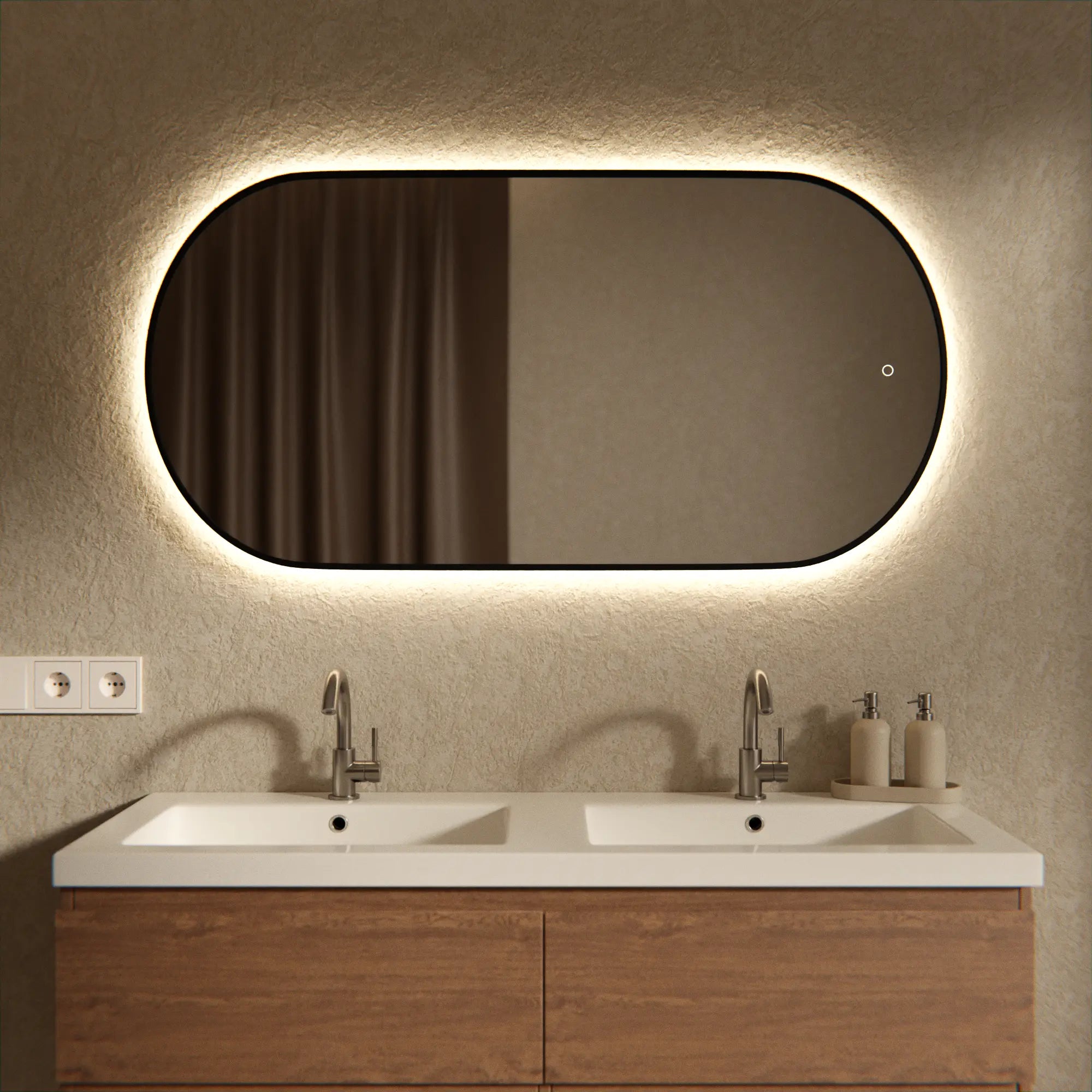 Badezimmerspiegel - 120x60 cm - Schwarzer Rahmen - Oval