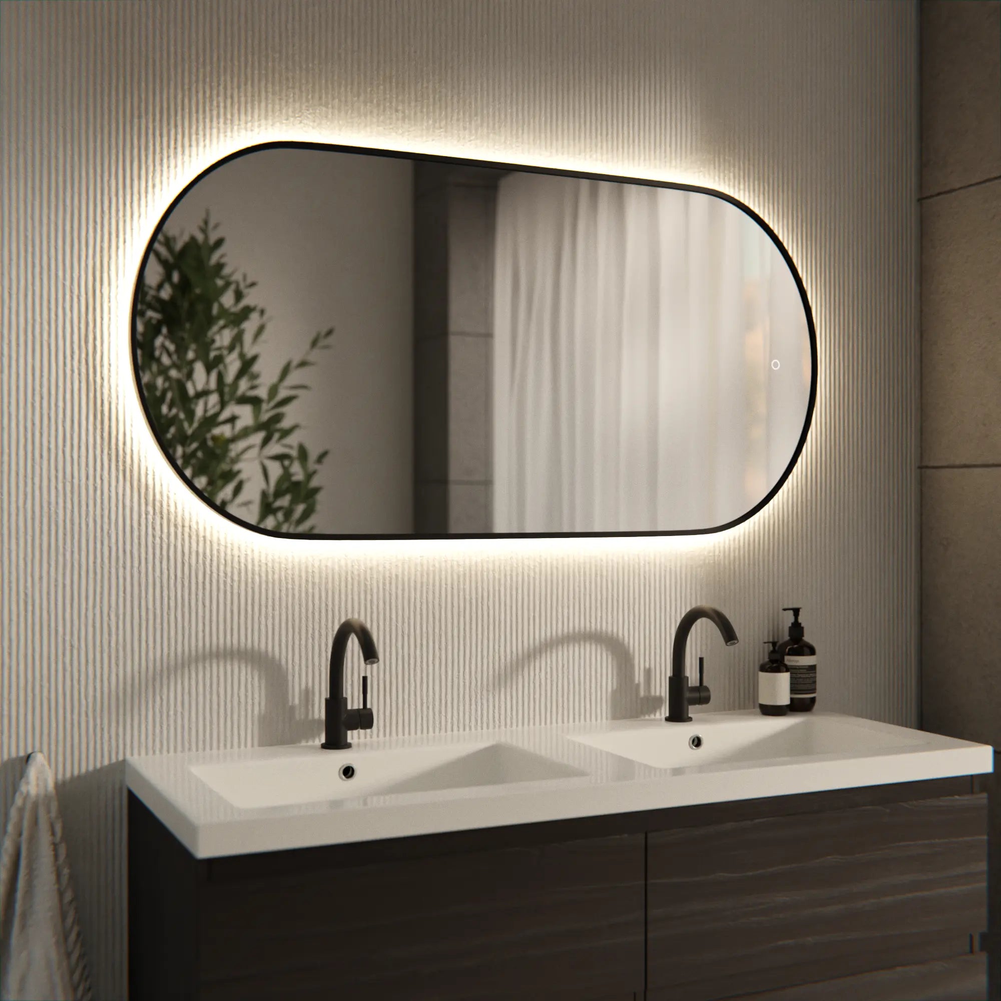 Badezimmerspiegel - 120x60 cm - Schwarzer Rahmen - Oval