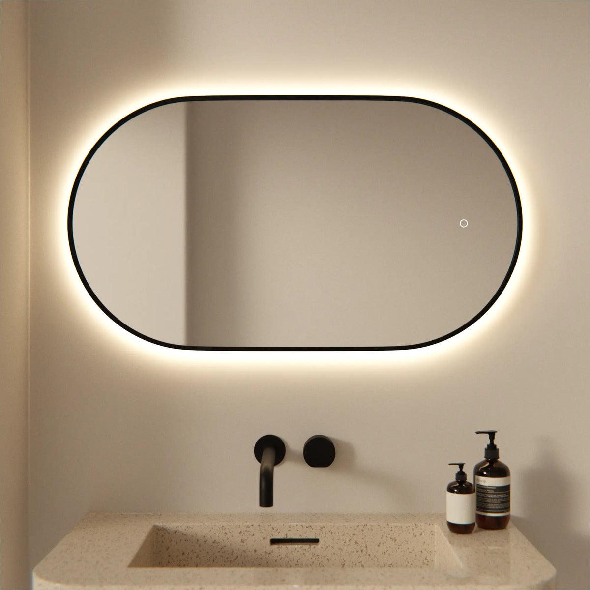 Badezimmerspiegel - 90x50cm - Schwarzer Rahmen - Oval - Vorbestellen