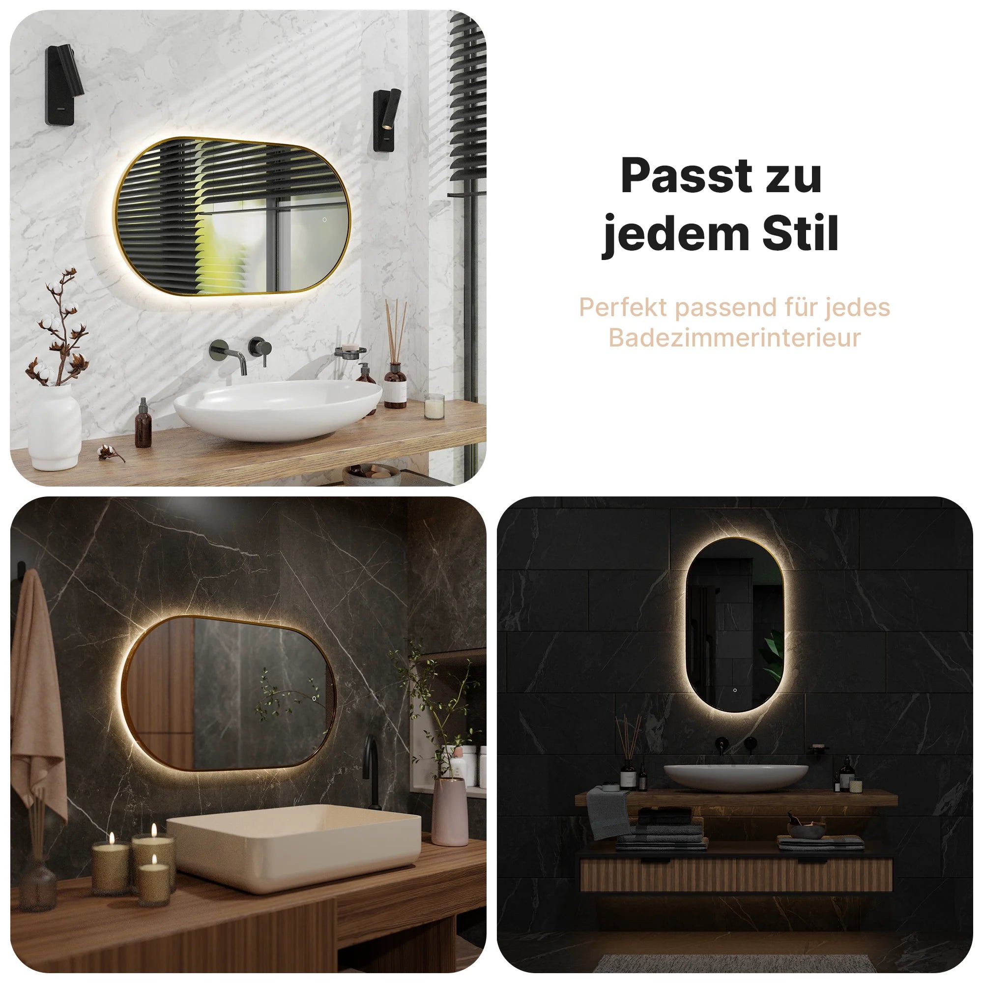 Badezimmerspiegel – 90x50cm Oval – Gold Rahmen - Vorbestellen