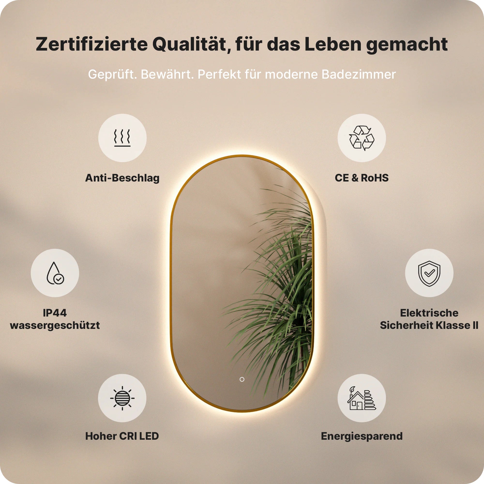 Badezimmerspiegel – 90x50cm Oval – Gold Rahmen - Vorbestellen