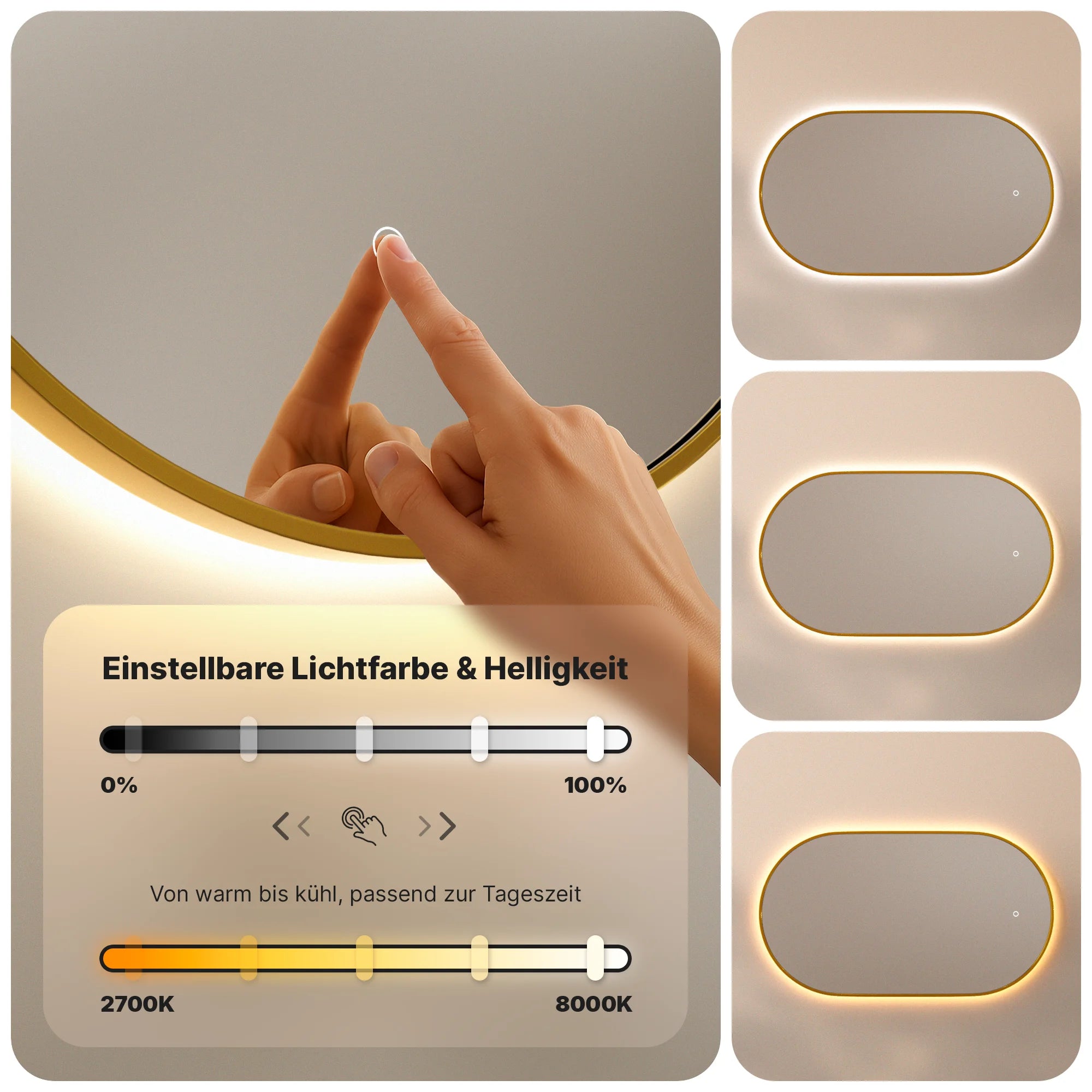 Badezimmerspiegel – 90x50cm Oval – Gold Rahmen - Vorbestellen