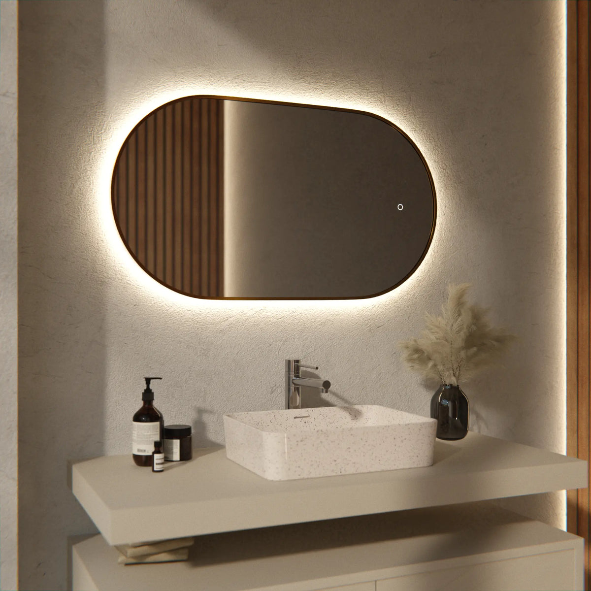 Badezimmerspiegel – 90x50cm Oval – Gold Rahmen