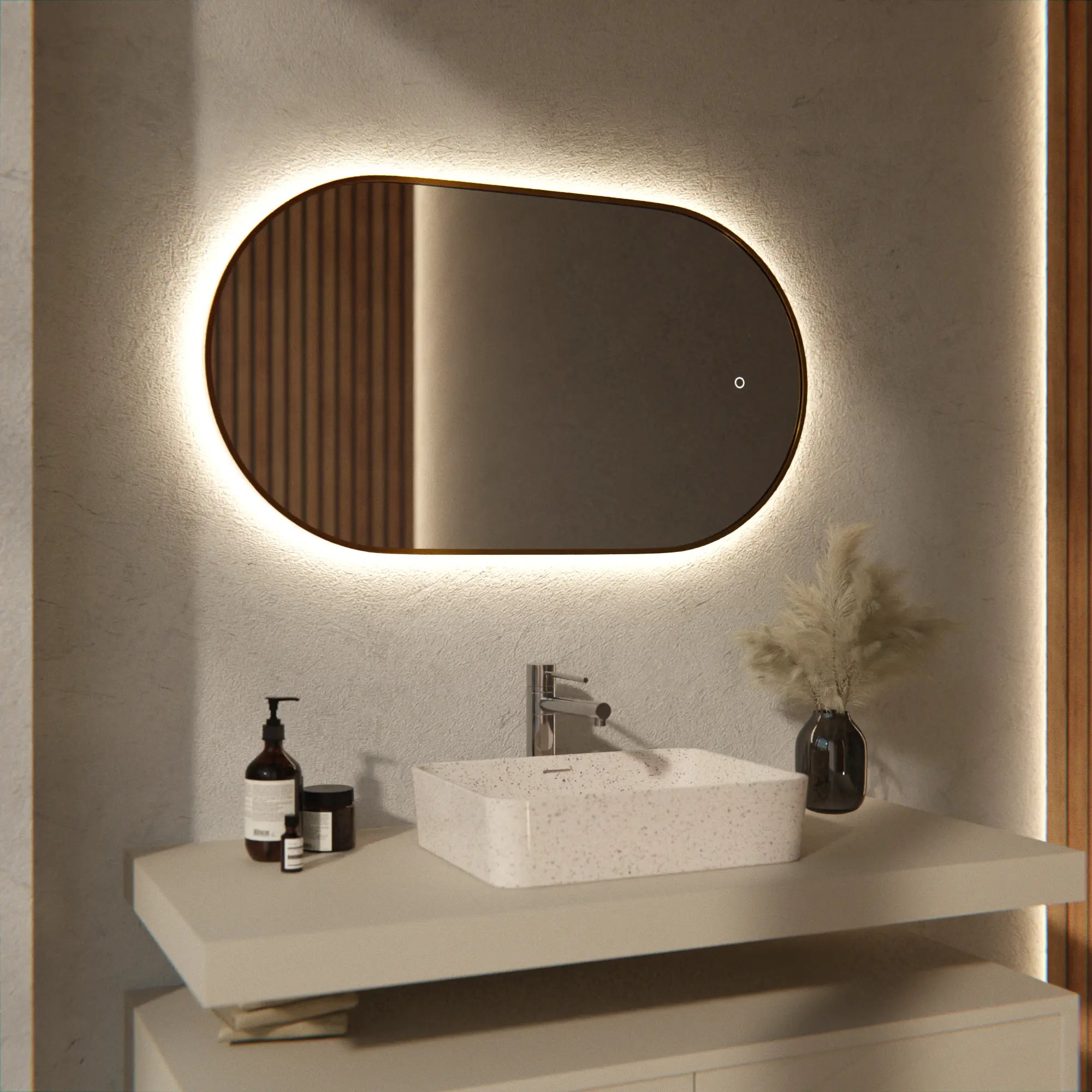 Badezimmerspiegel – 90x50cm Oval – Gold Rahmen - Vorbestellen
